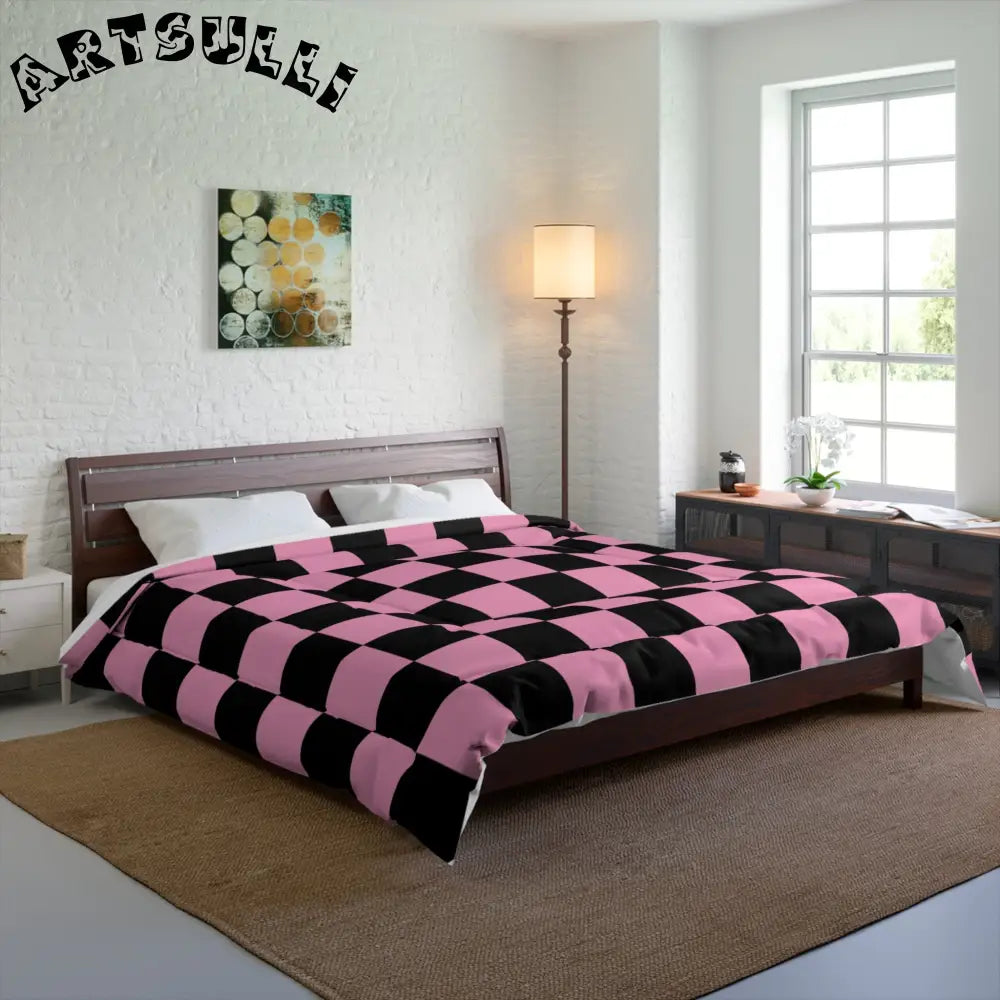 JAKKOUTTHEBXX Checkerboard Black and Pink Comforter JAKKOUTTHEBXX