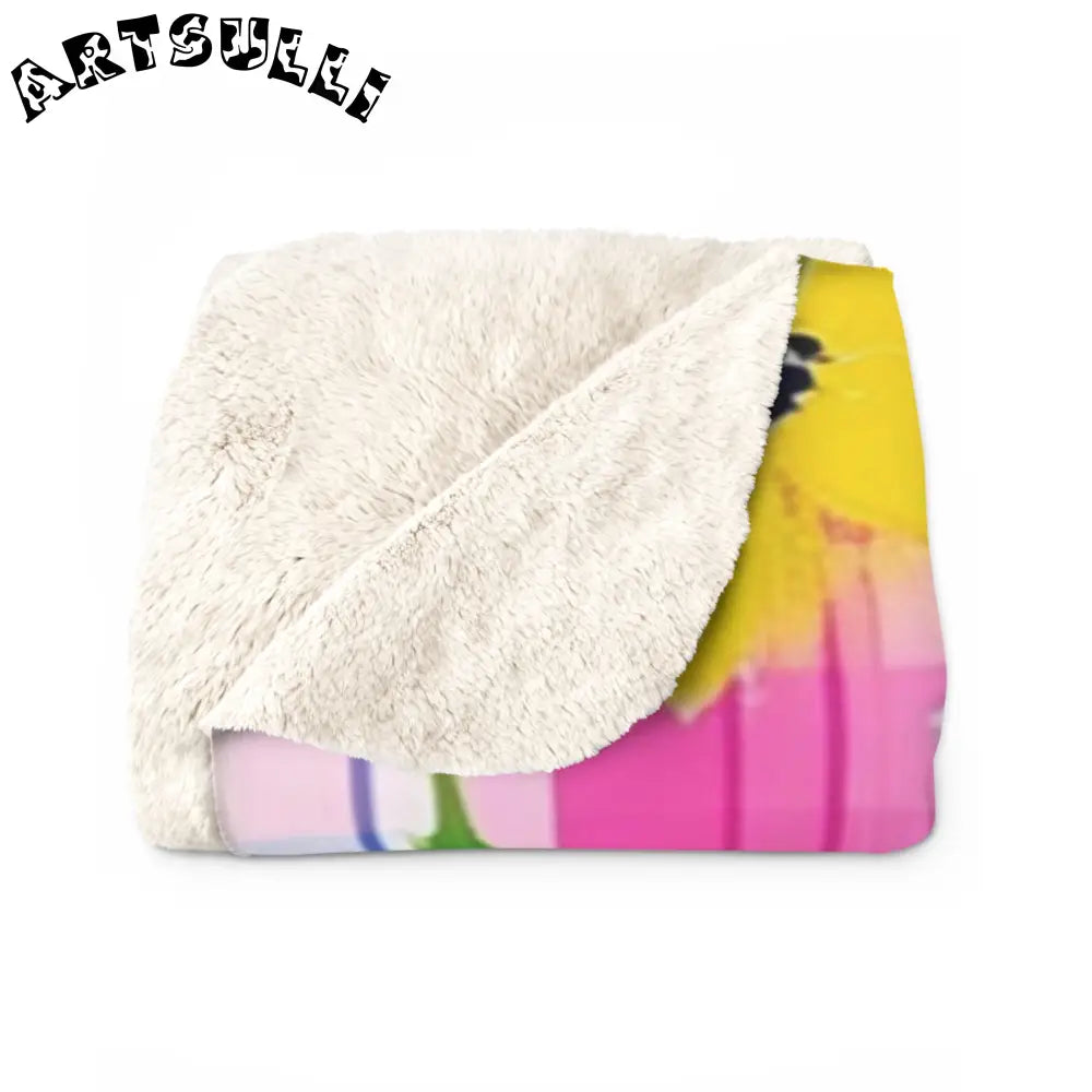 JAKKOUTTHEBXX Plaid Garden Pink and Blue Sherpa Fleece Blanket