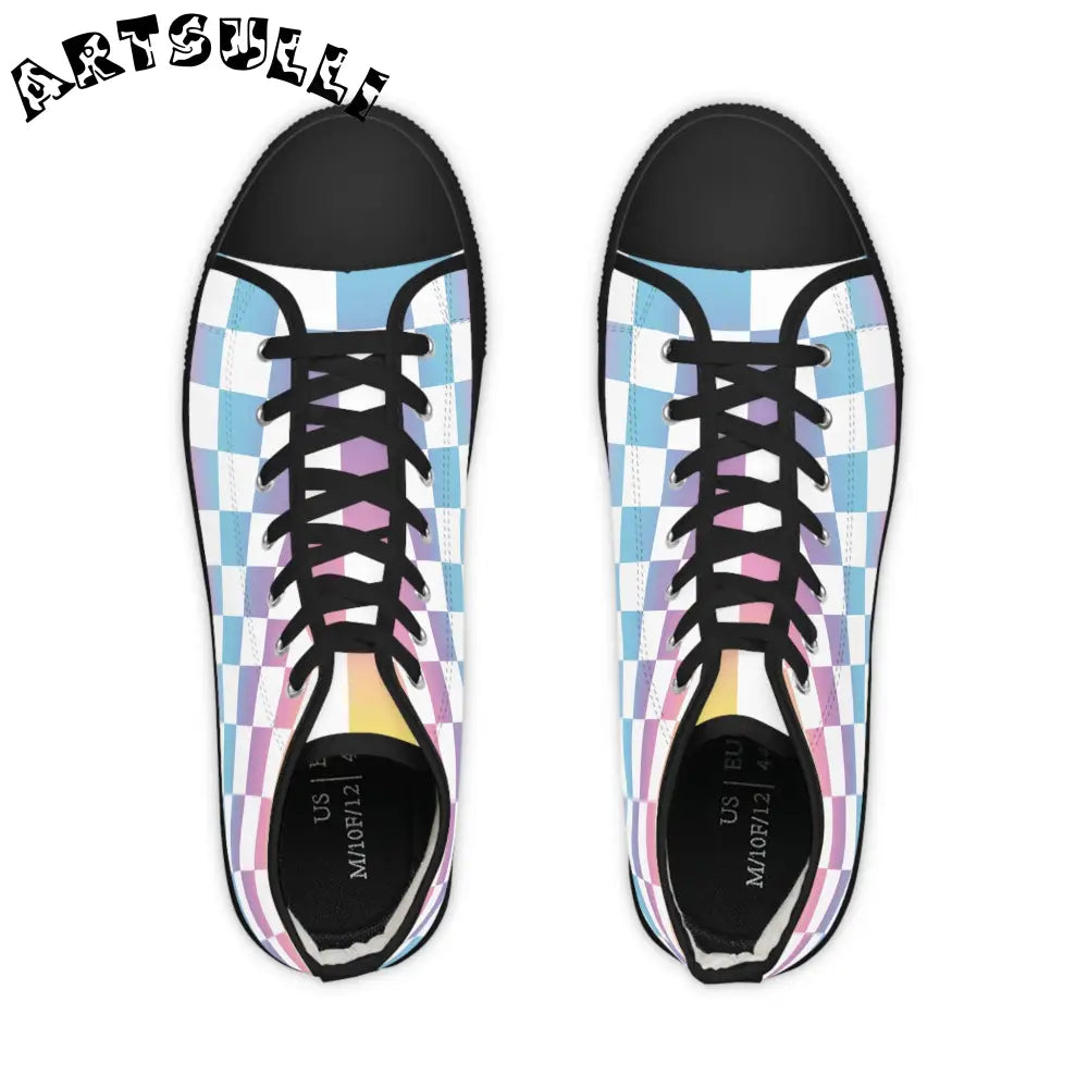 JAKKOUTTHEBXX Vaporwave Check Men’s High Top Sneakers JAKKOUTTHEBXX