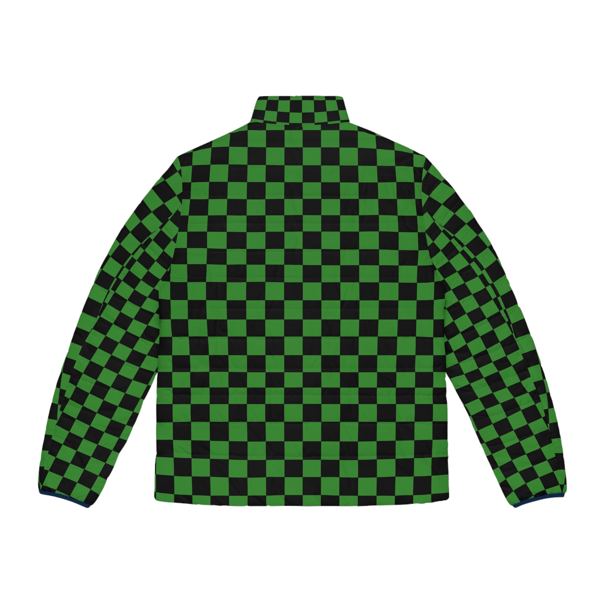 Checkerboard Green and Black Men's Puffer Jacket (AOP), Artsulli - Art is Long, Life is Short, All Over Prints, , , , , , , 