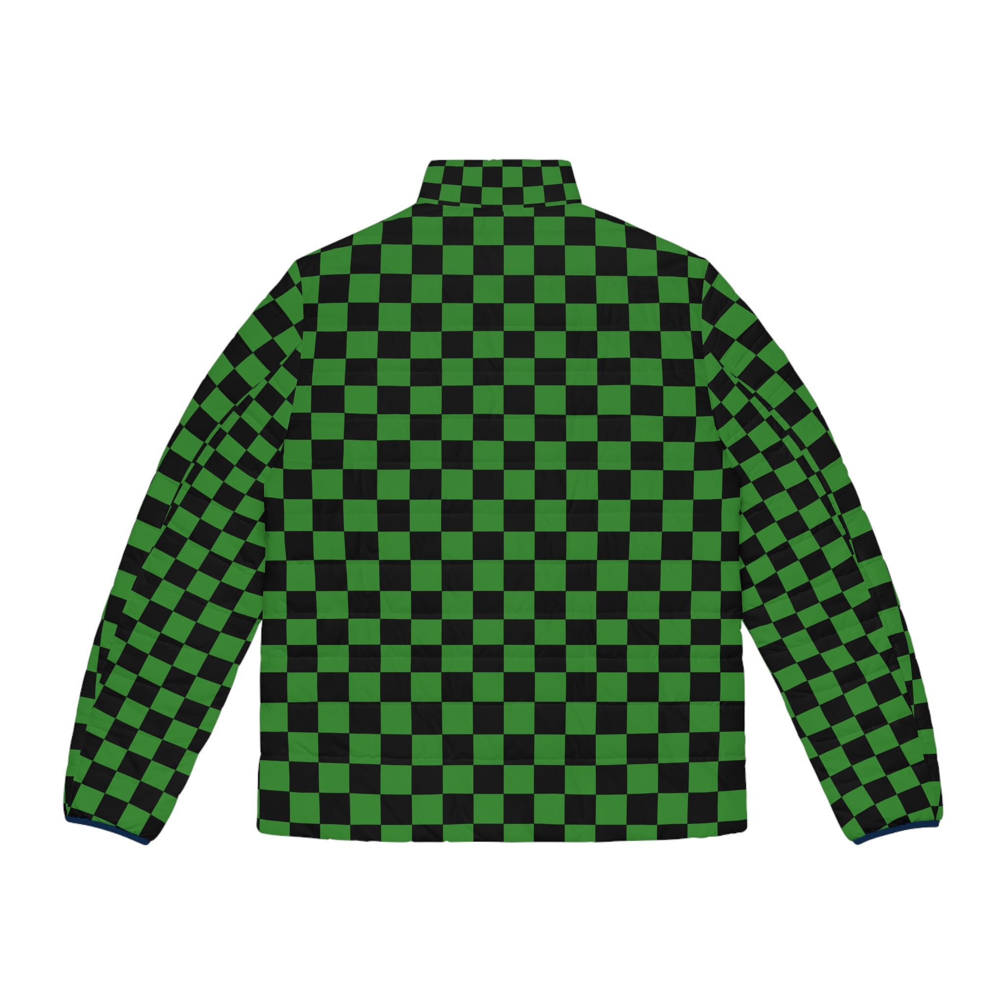 Checkerboard Green and Black Men's Puffer Jacket (AOP), Artsulli - Art is Long, Life is Short, All Over Prints, , , , , , , 