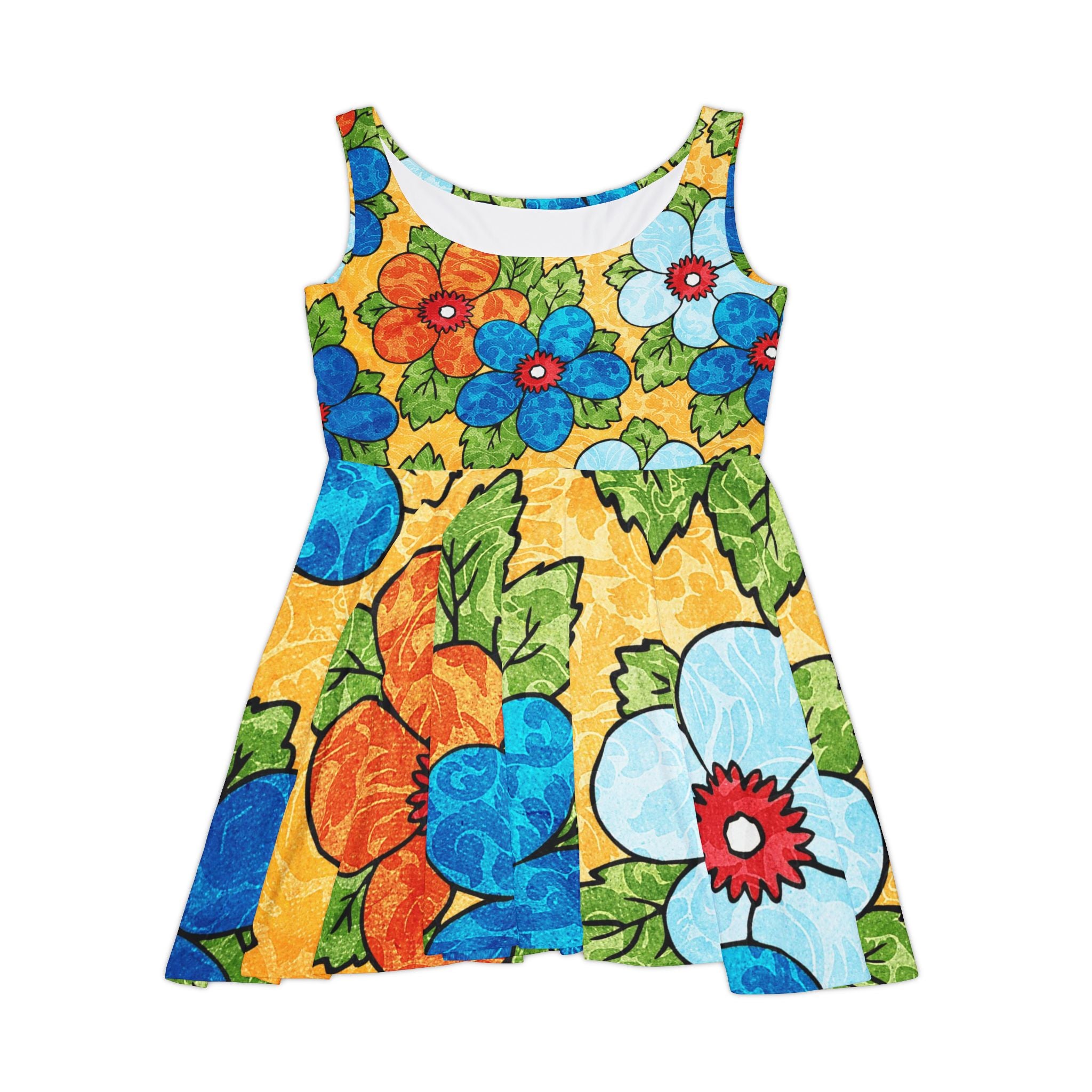 Groovy Yellow Floral Kl II Women's Skater Dress (AOP), Artsulli - Art is Long, Life is Short, All Over Prints, Size, XS, , , , , 18545145517463298276