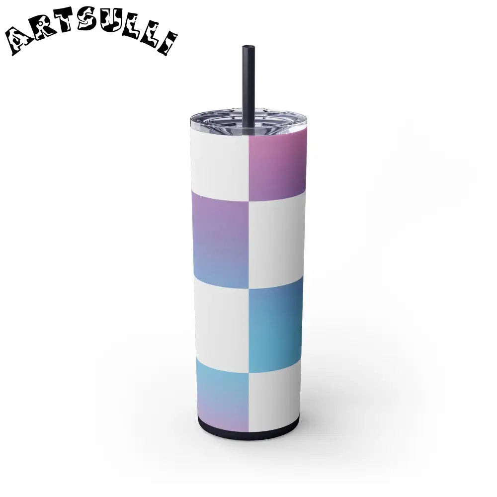 JAKKOUTTHEBXX Vaporwave Check Skinny Tumbler with Straw 20oz