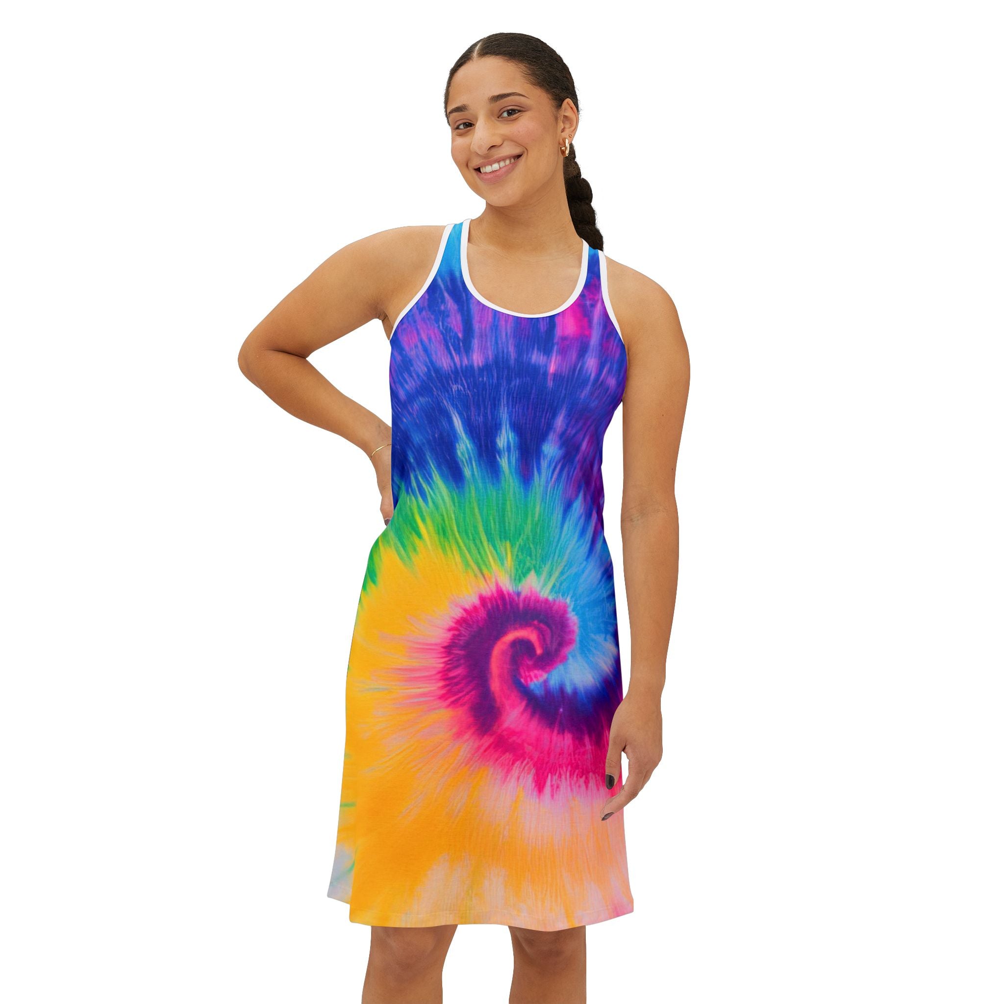 Psychedelic Tie Dye Women's Racerback Dress (AOP), Artsulli - Art is Long, Life is Short, Tank Top, , , , , , , 