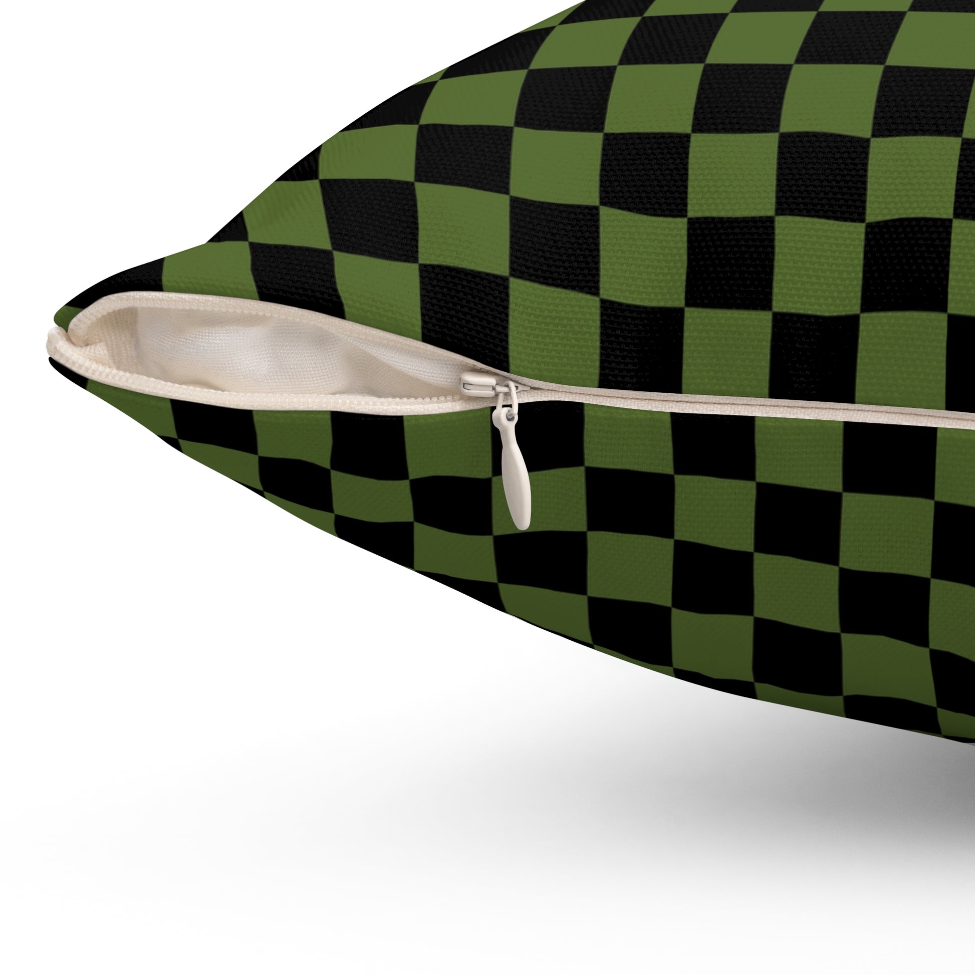 Checkerboard Olive Green and Black Spun Polyester Square Pillow, Artsulli - Art is Long, Life is Short, Home Decor, , , , , , , 