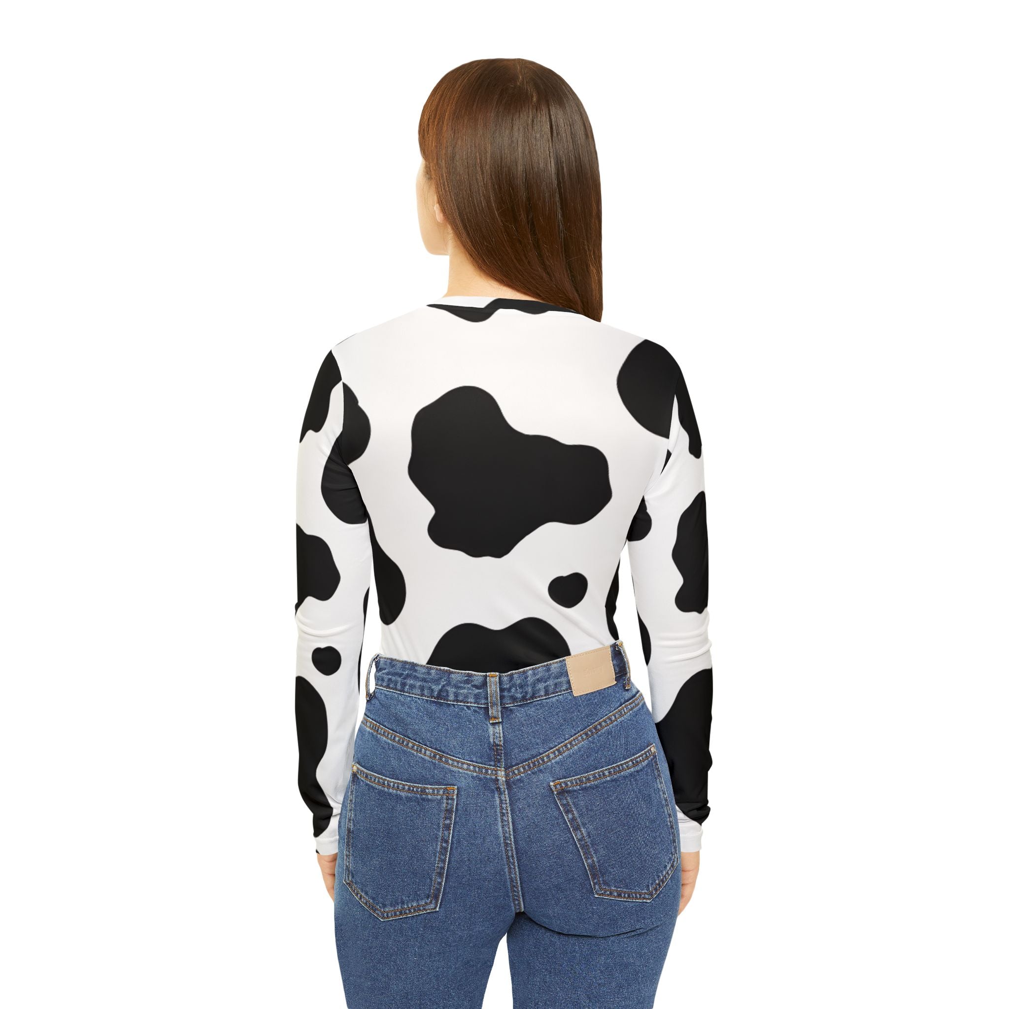 Cow Print Focus Women's Long Sleeve V-neck Shirt (AOP)