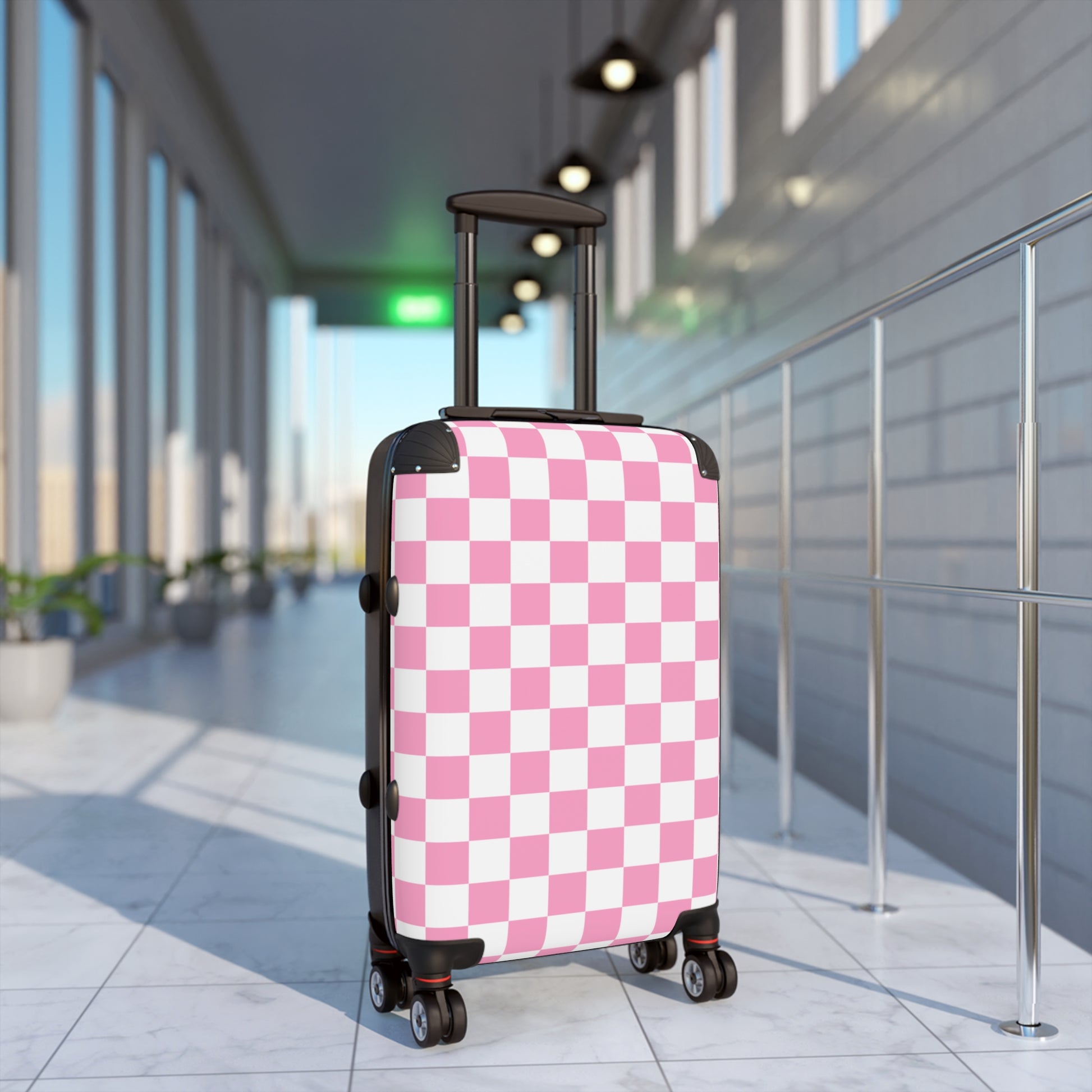 Checkerboard Hot Pink and White Suitcase, Artsulli - Art is Long, Life is Short, Bags, , , , , , , 