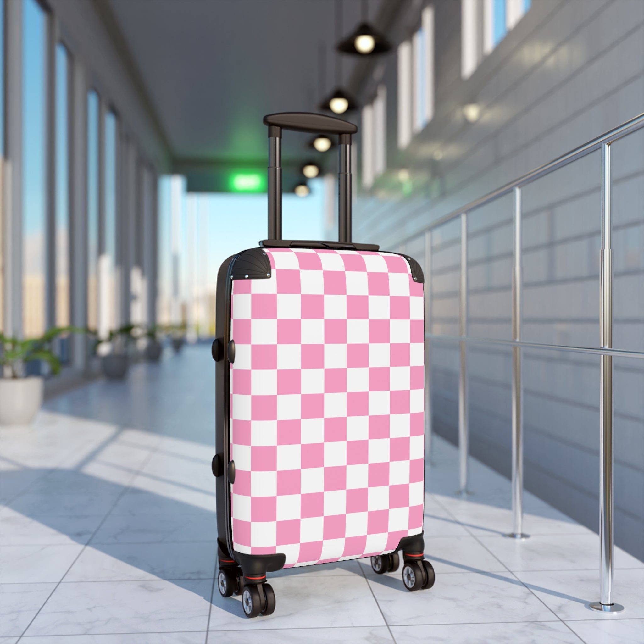 Checkerboard Hot Pink and White Suitcase, Artsulli - Art is Long, Life is Short, Bags, , , , , , , 