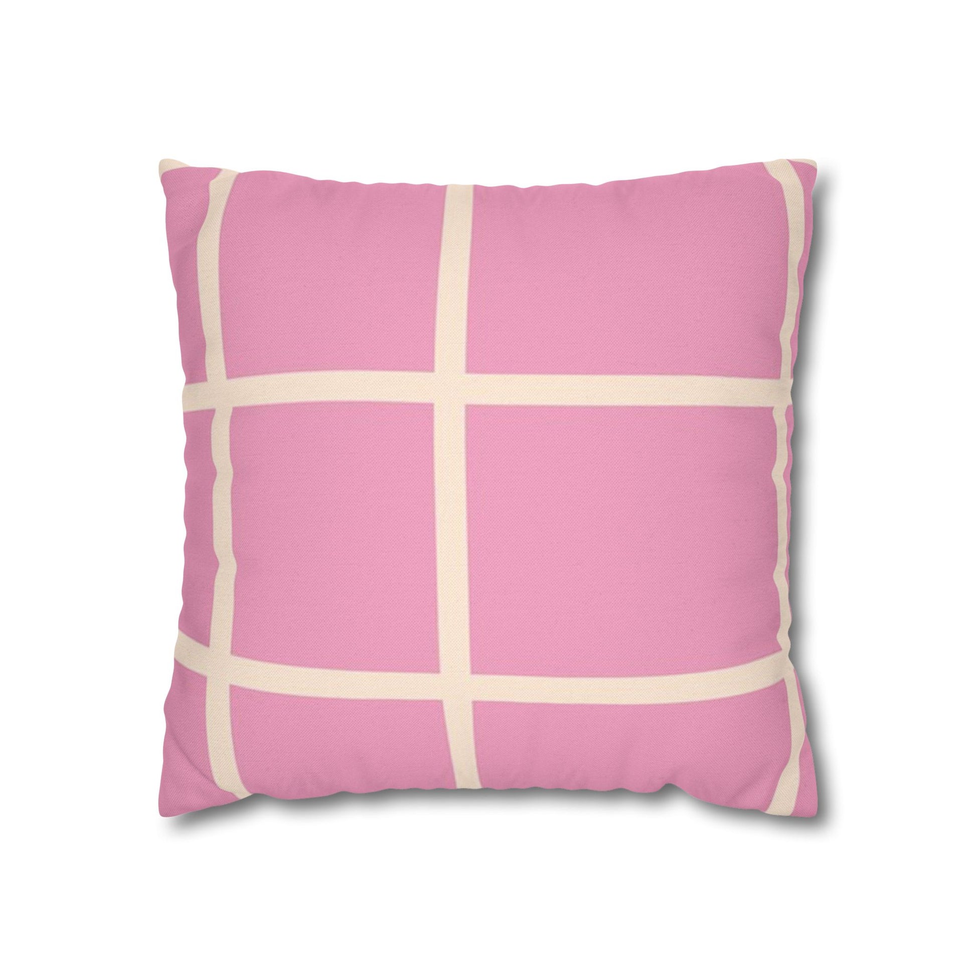 Pink Grid Cloth Sim Spun Polyester Square Pillowcase, Artsulli - Art is Long, Life is Short, Home Decor, Size, 16" × 16", , , , , 29709037188554307452