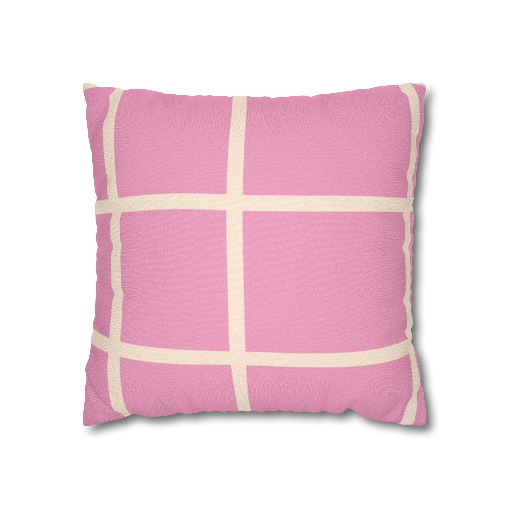 Pink Grid Cloth Sim Spun Polyester Square Pillowcase, Artsulli - Art is Long, Life is Short, Home Decor, Size, 16" × 16", , , , , 29709037188554307452