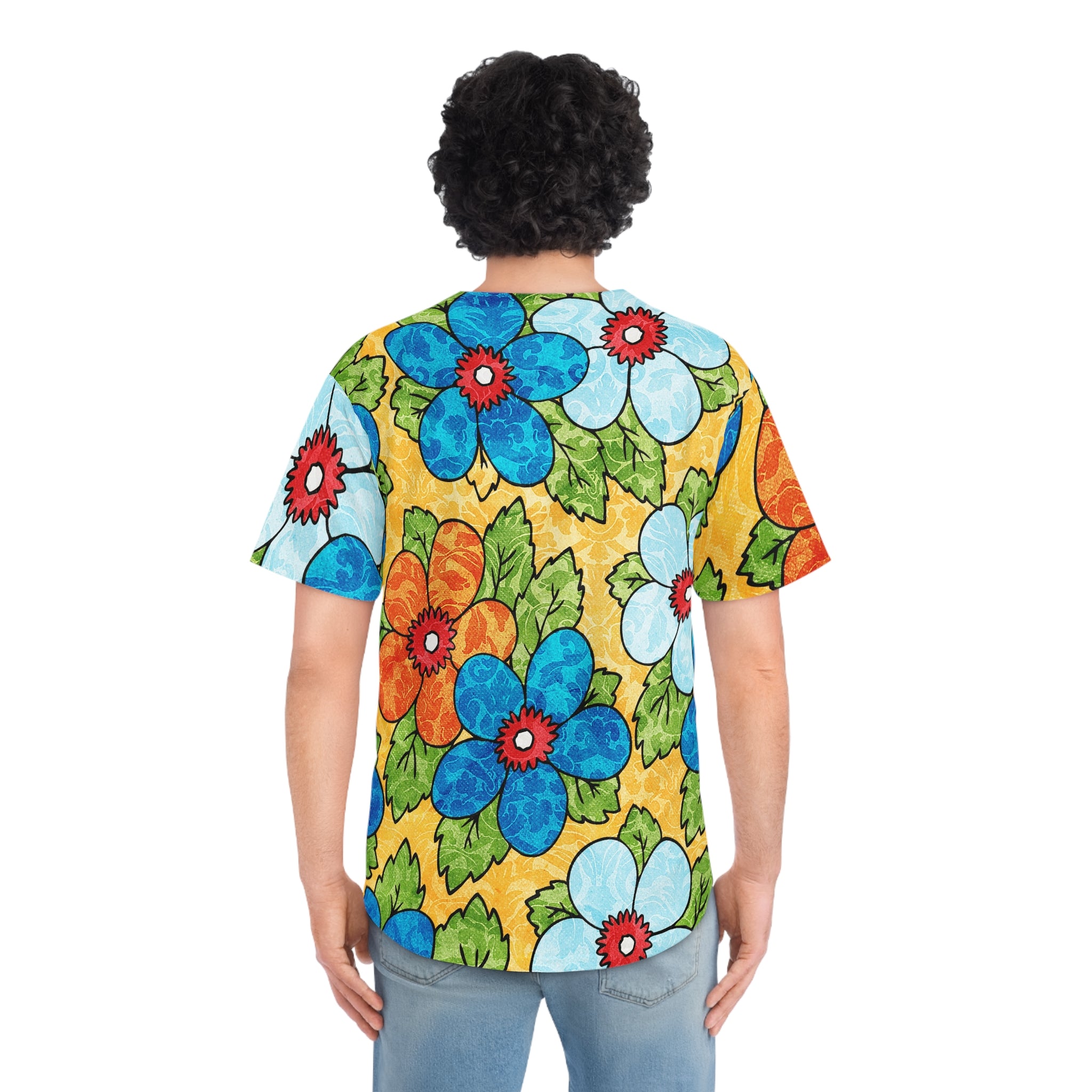 Groovy Yellow Floral Kl II Men's Baseball Jersey (AOP), Artsulli - Art is Long, Life is Short, All Over Prints, , , , , , , 