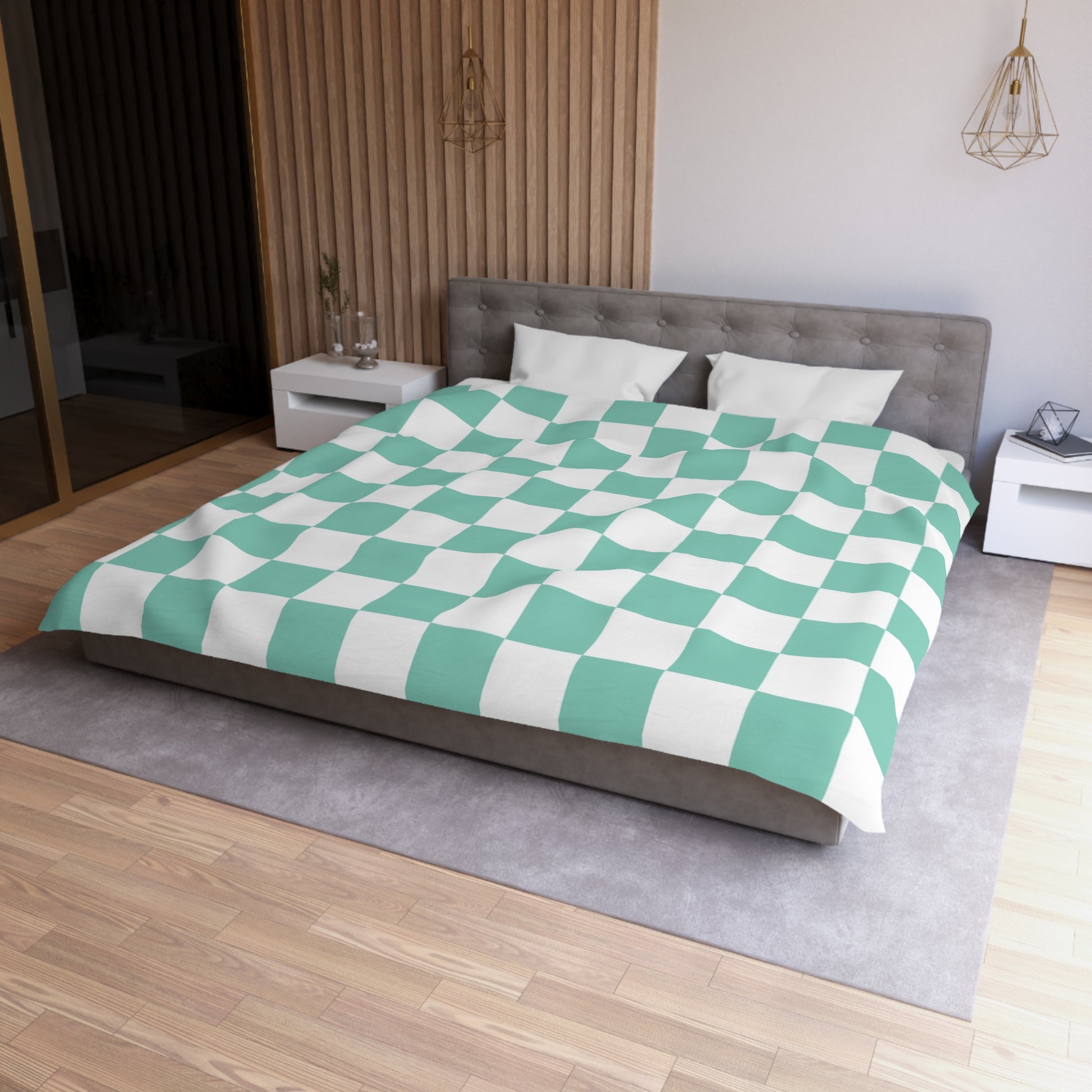 Checkerboard Light Green Microfiber Duvet Cover, Artsulli - Art is Long, Life is Short, Home Decor, , , , , , , 