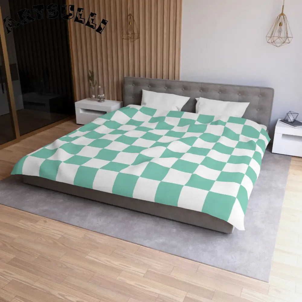 JAKKOUTTHEBXX Checkerboard Light Green Microfiber Duvet Cover
