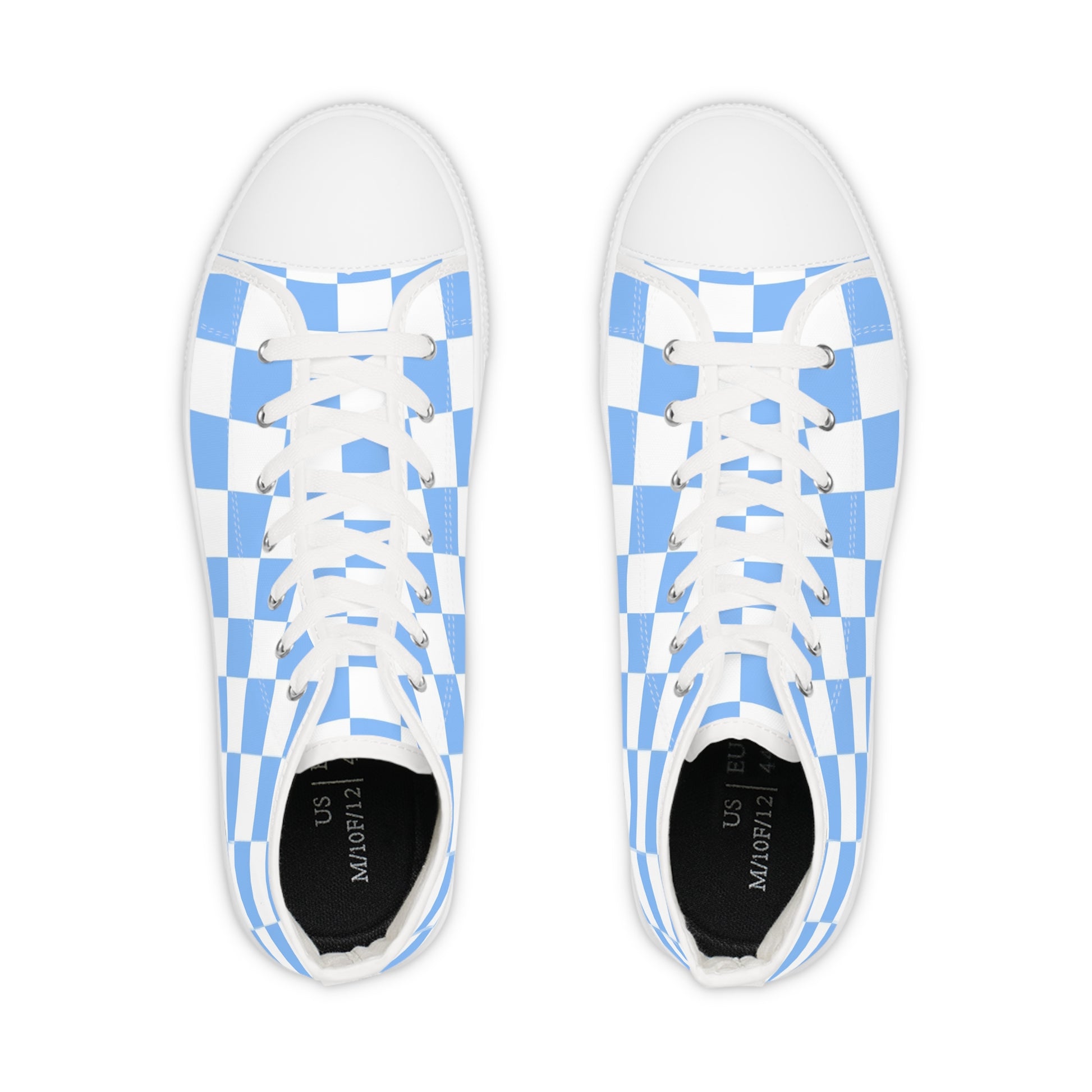 Checkerboard White and Light Blue Men's High Top Sneakers, Artsulli - Art is Long, Life is Short, Shoes, , , , , , , 