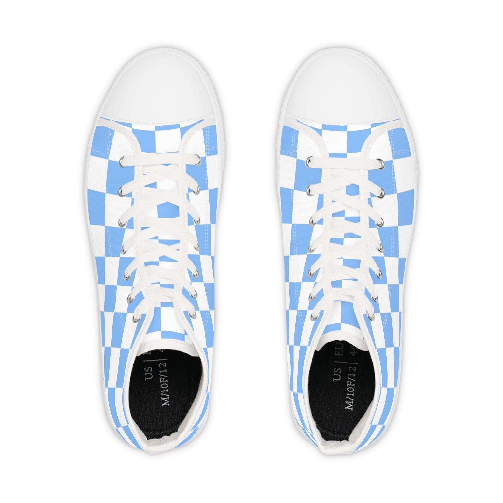Checkerboard White and Light Blue Men's High Top Sneakers, Artsulli - Art is Long, Life is Short, Shoes, , , , , , , 