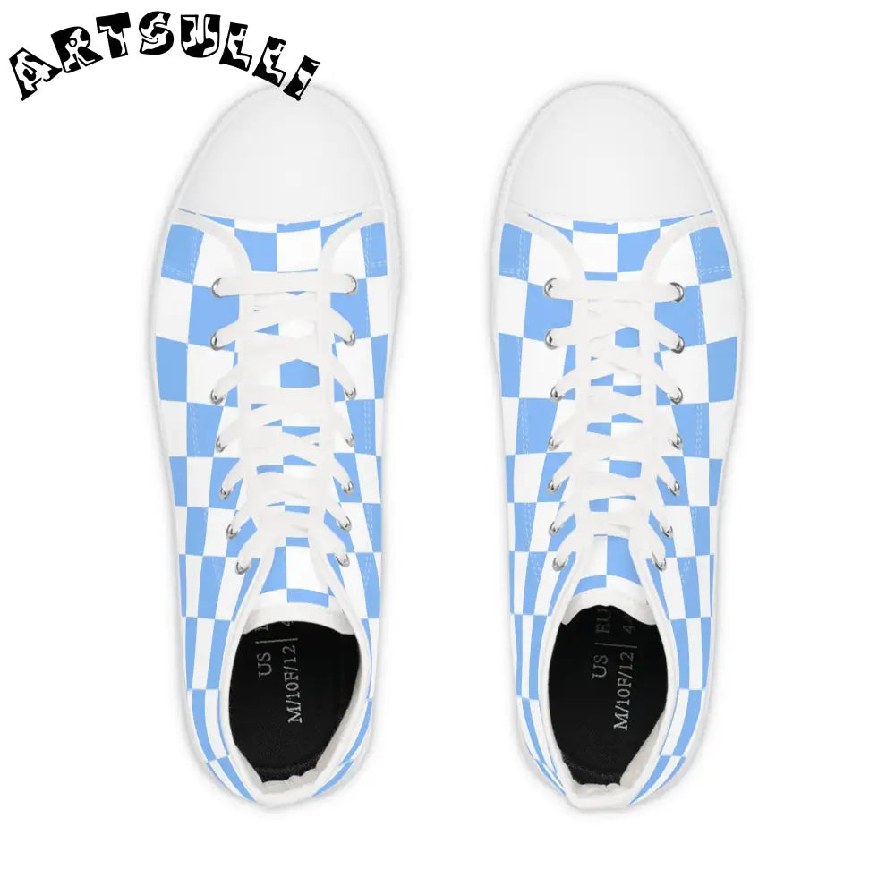 JAKKOUTTHEBXX Checkerboard White and Light Blue Men’s High Top