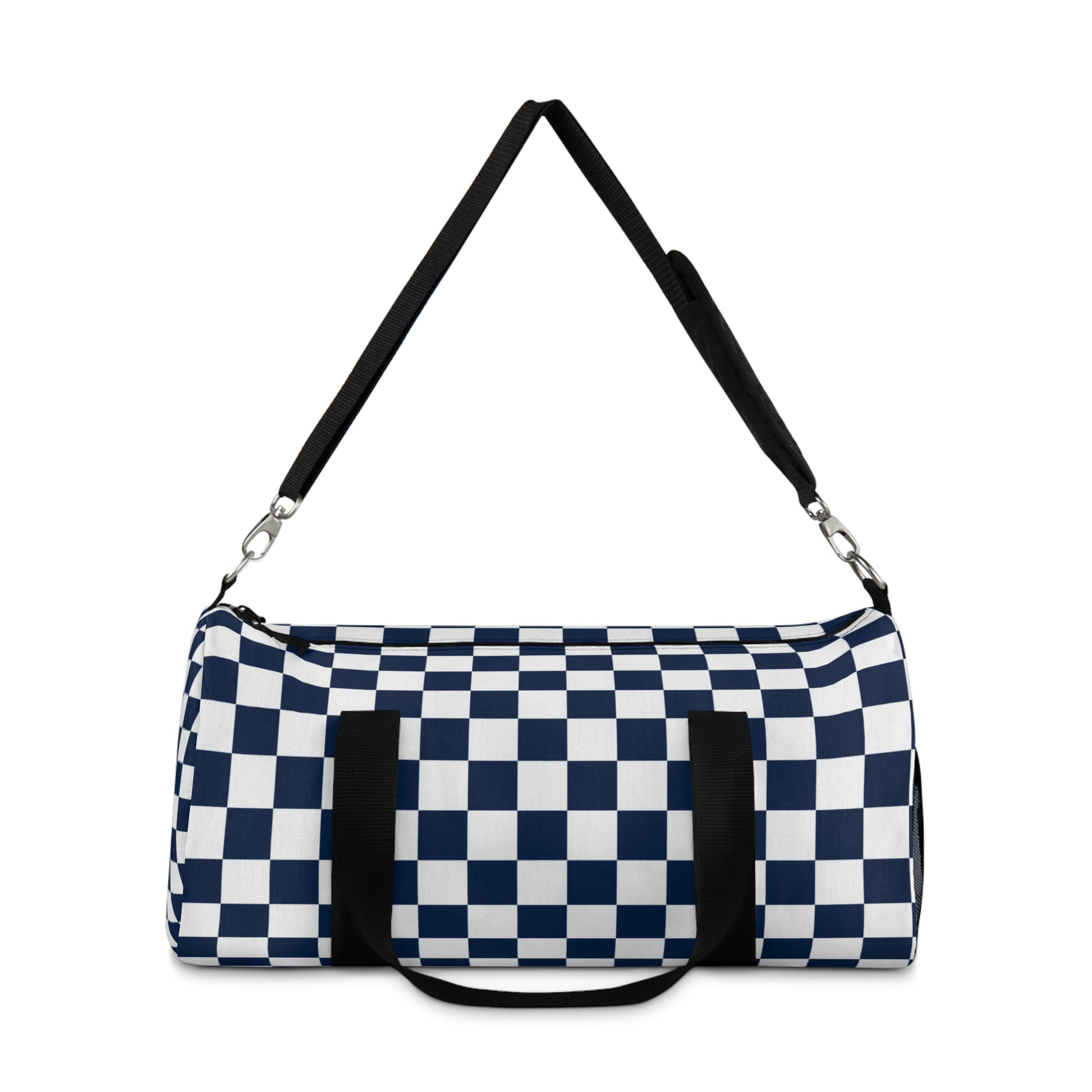 Checkerboard II White and Navy Blue Duffel Bag, Artsulli - Art is Long, Life is Short, Bags, , , , , , , 