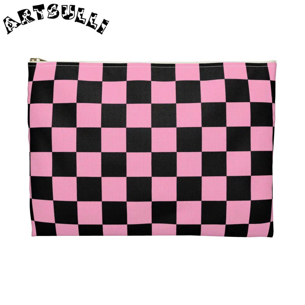 JAKKOUTTHEBXX Checkerboard Black and Pink Accessory Pouch