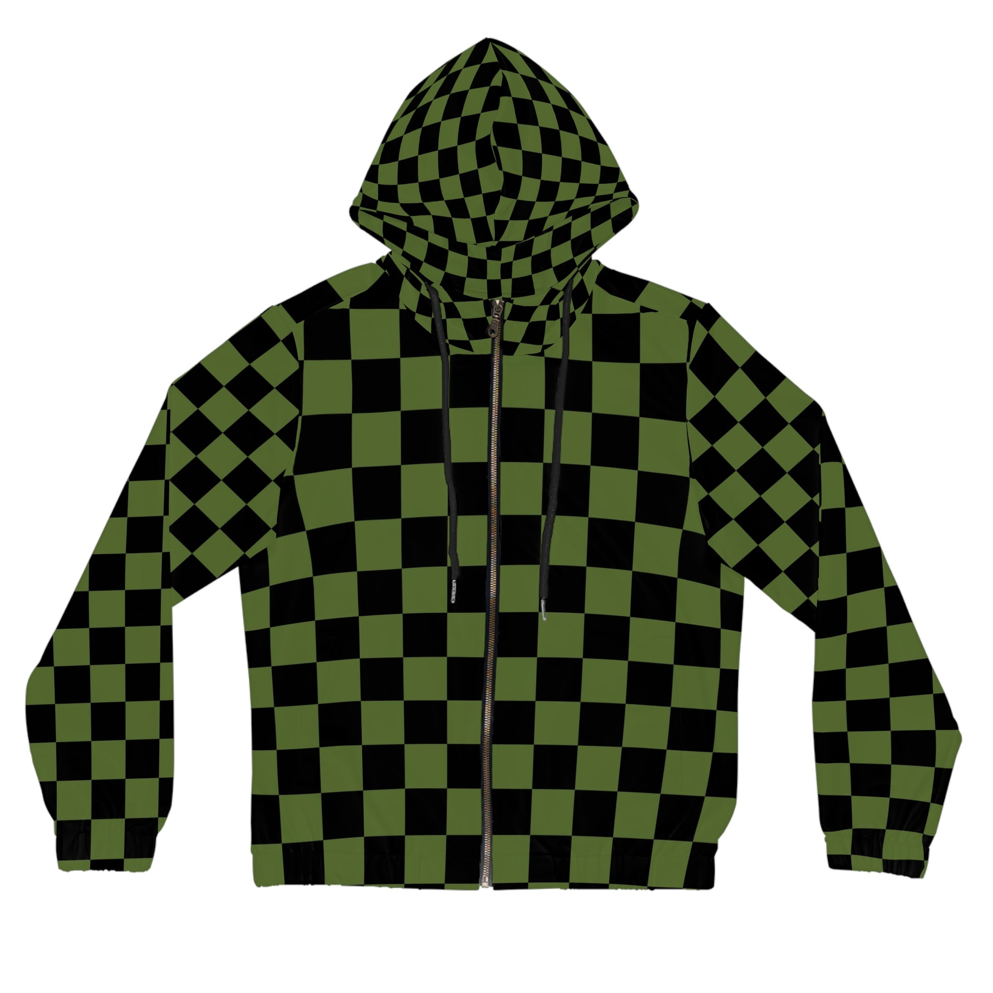 Checkerboard Olive Green and Black Women’s Full-Zip Hoodie (AOP), Artsulli - Art is Long, Life is Short, All Over Prints, Size, XS, Color, Black, , , 44248932661796213135