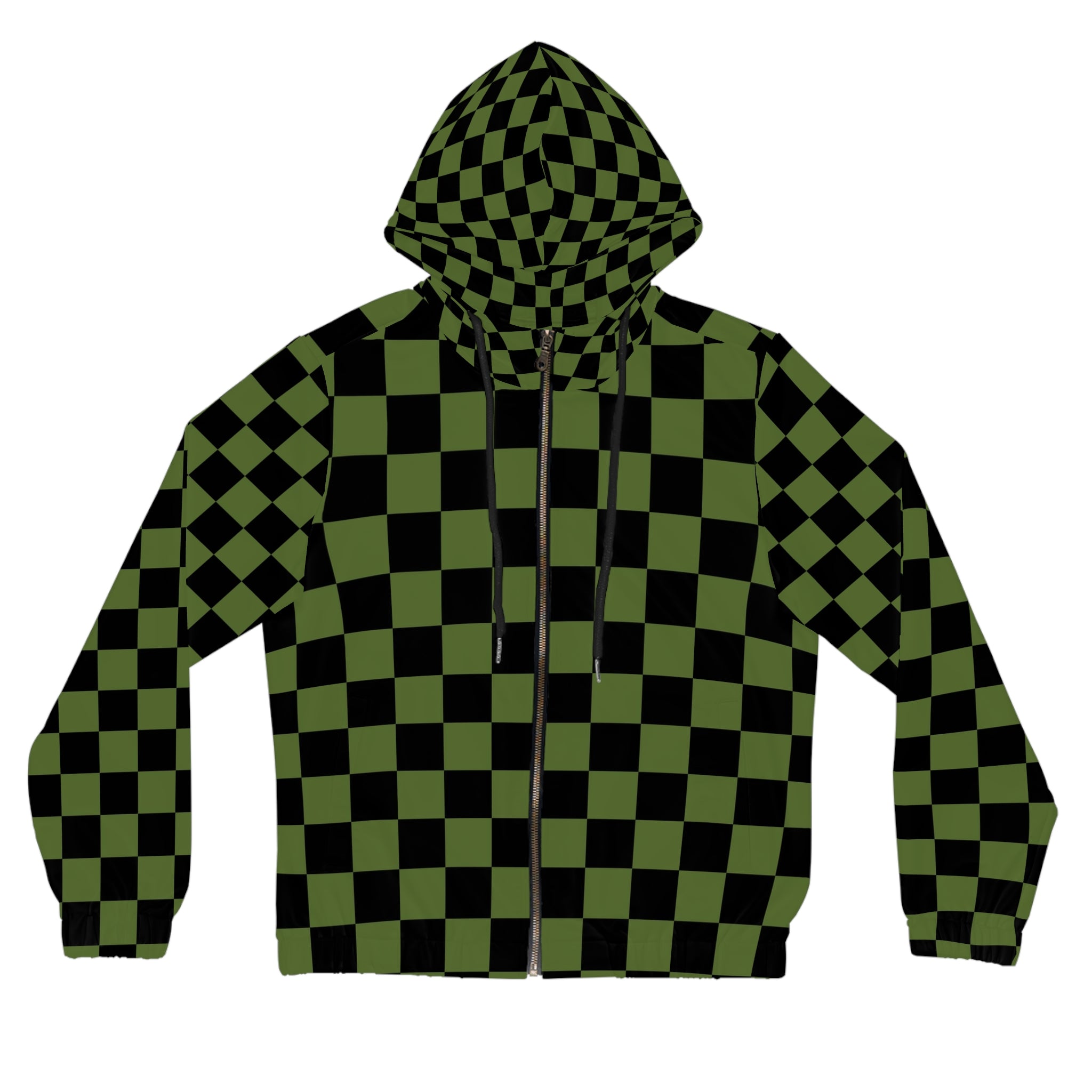 Checkerboard Olive Green and Black Women’s Full-Zip Hoodie (AOP), Artsulli - Art is Long, Life is Short, All Over Prints, Size, XS, Color, Black, , , 44248932661796213135
