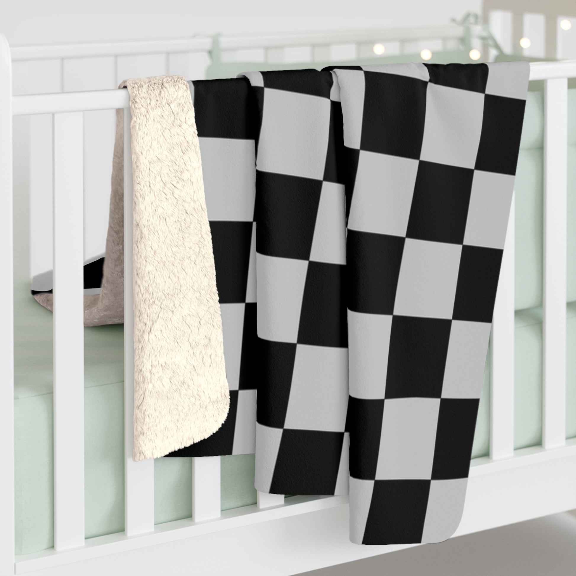 Checkerboard Dada Black and Light Gray Sherpa Fleece Blanket, Artsulli - Art is Long, Life is Short, Home Decor, , , , , , , 
