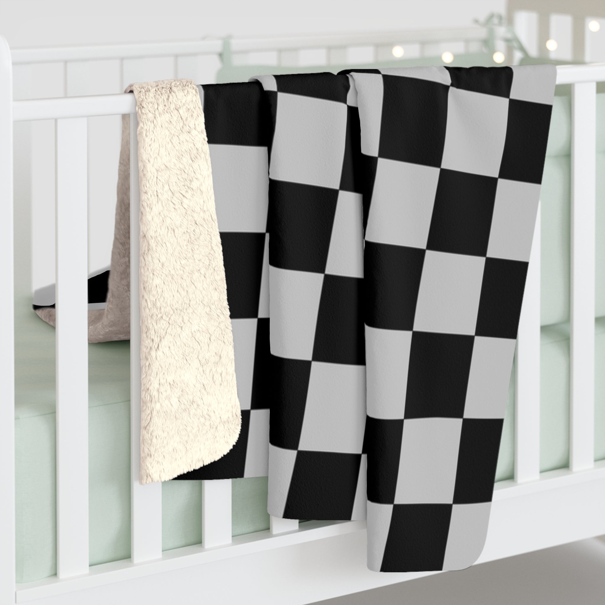 Checkerboard Dada Black and Light Gray Sherpa Fleece Blanket, Artsulli - Art is Long, Life is Short, Home Decor, , , , , , , 