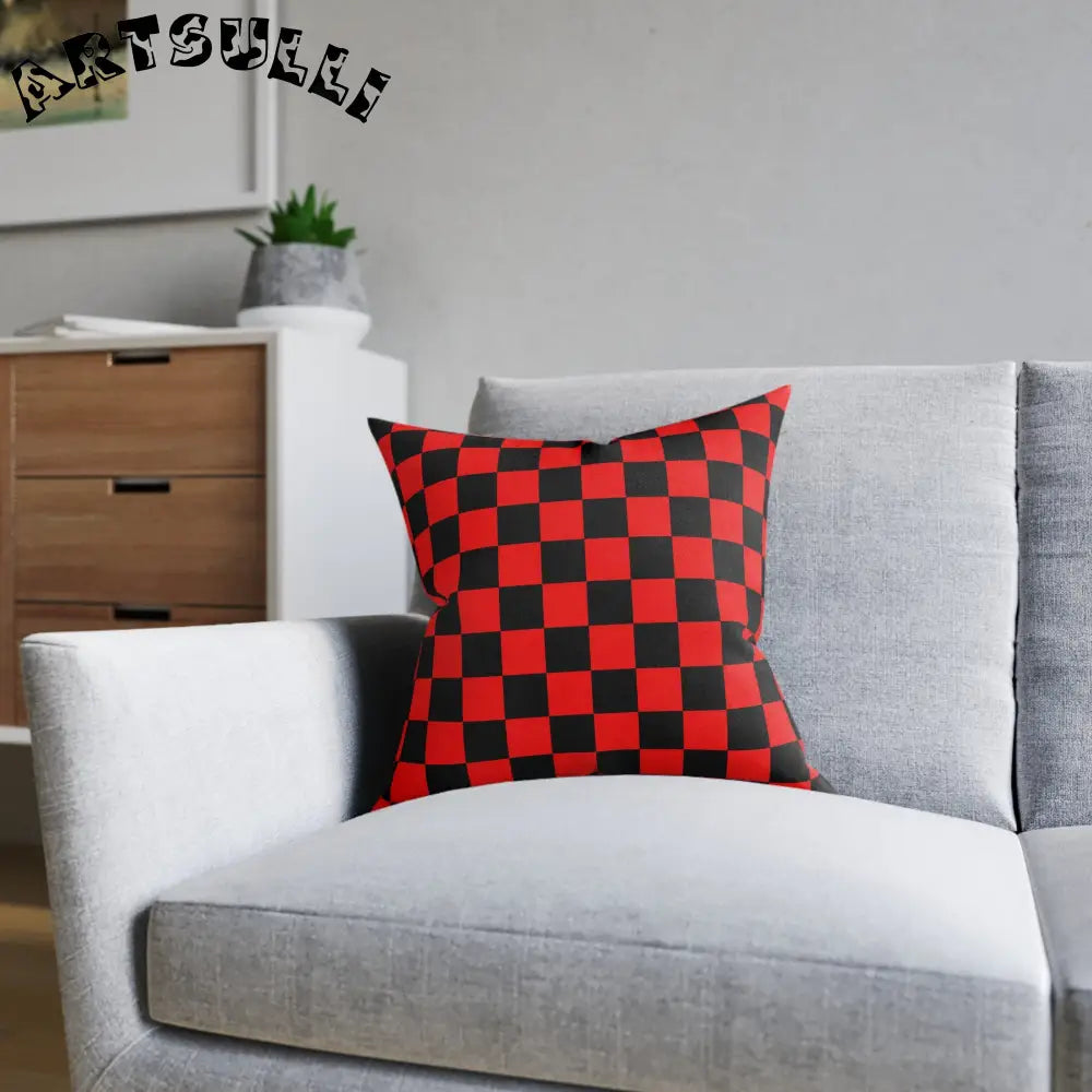 JAKKOUTTHEBXX Checkerboard Red and Black Square Pillow JAKKOUTTHEBXX