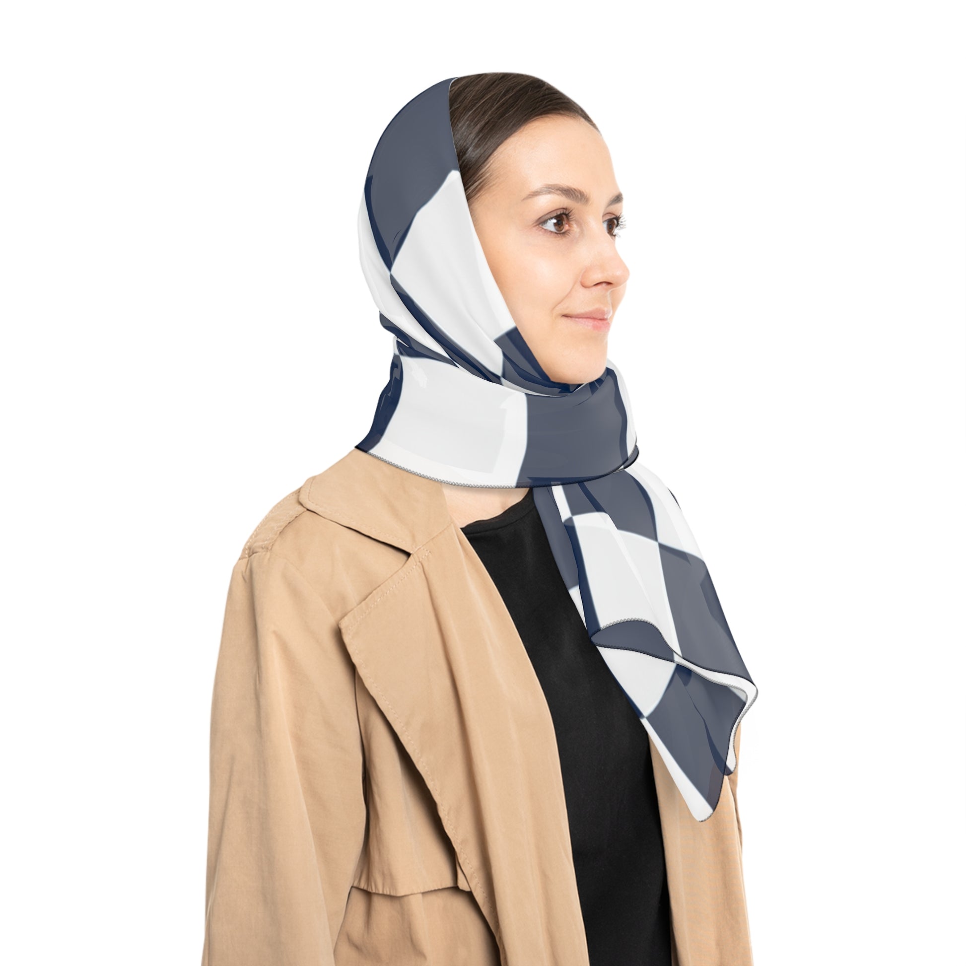 Checkerboard White and Navy Blue Poly Scarf, Artsulli - Art is Long, Life is Short, Accessories, , , , , , , 