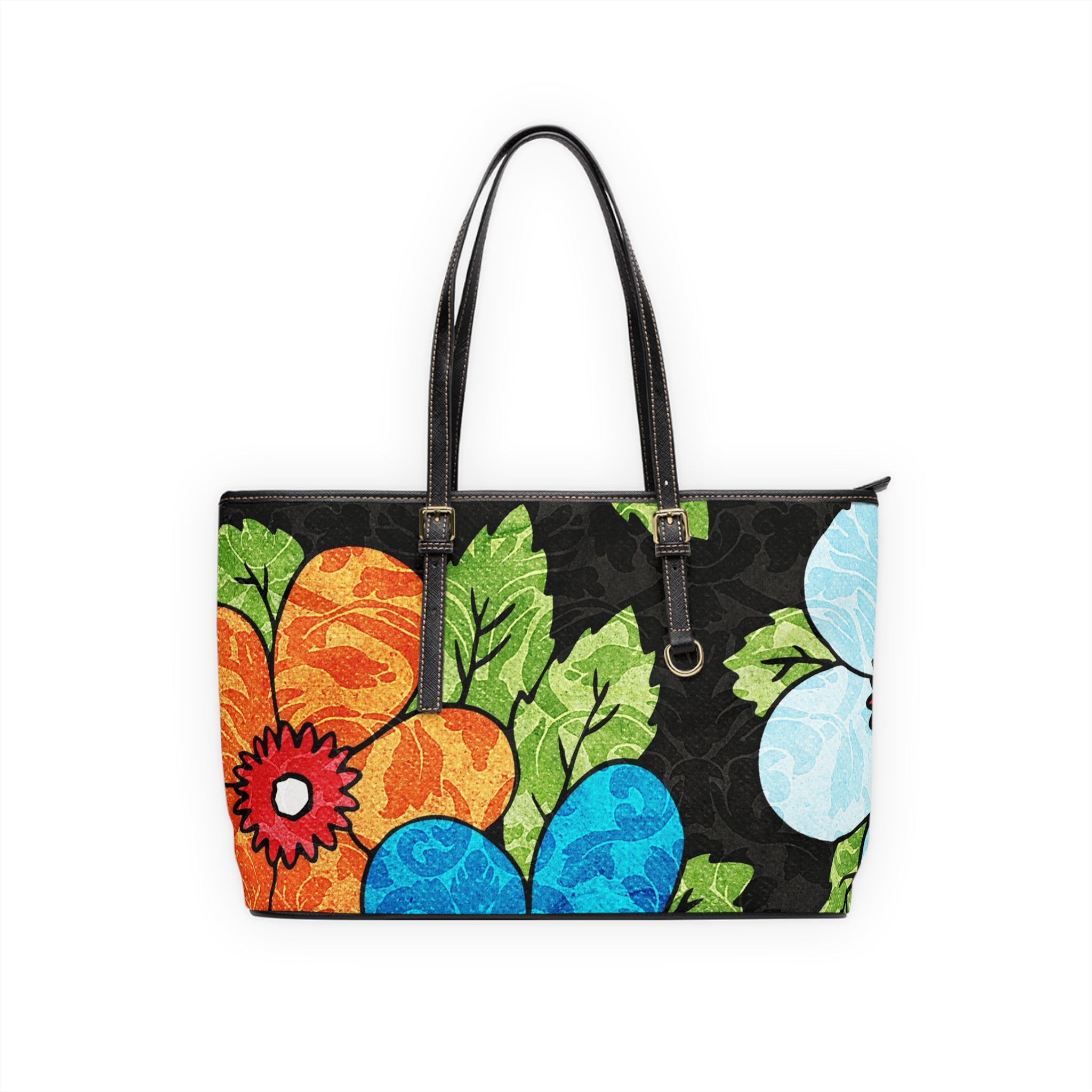 Groovy Black Floral Kl PU Leather Shoulder Bag, Artsulli - Art is Long, Life is Short, Bags, Size, 17" x 11", Color, Black, , , 61163767635060396026