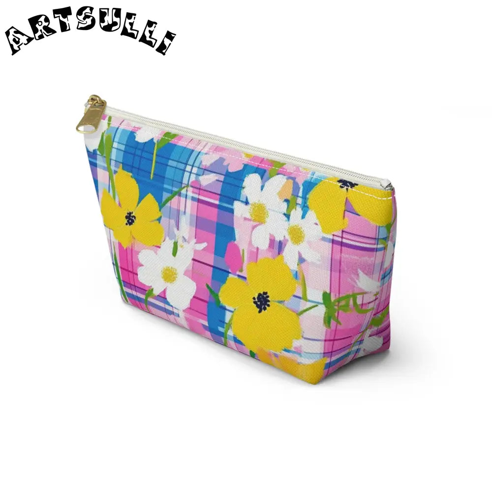 JAKKOUTTHEBXX Plaid Garden Pink and Purple Accessory Pouch w