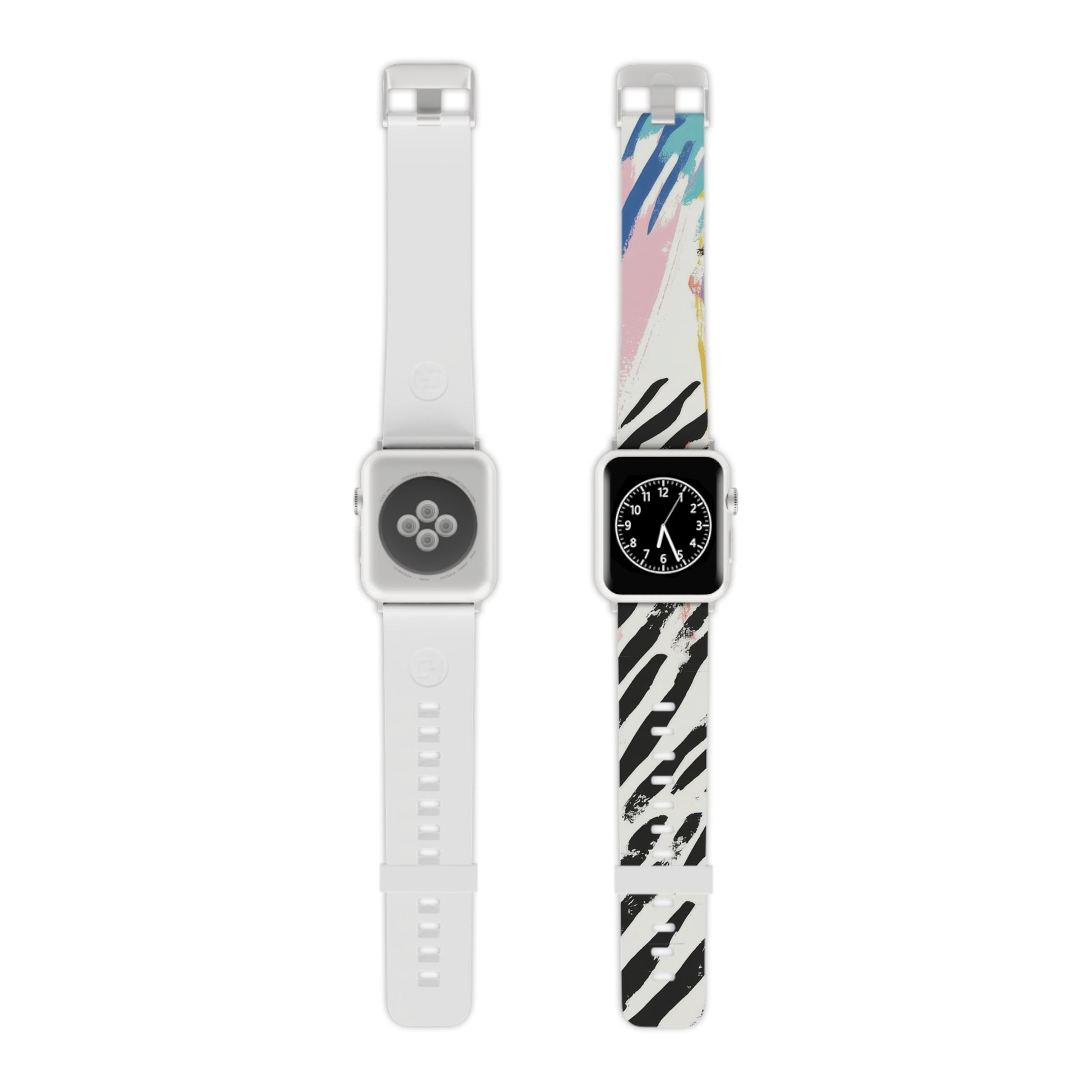 Wild Zebra Stripes x Paint Brush Strokes Multi-Color III Watch Band for Apple Watch, Artsulli - Art is Long, Life is Short, Accessories, Size, 7.5'' × 0.75'' / 38 - 40 mm, Color, Silver, , , 15844258018994