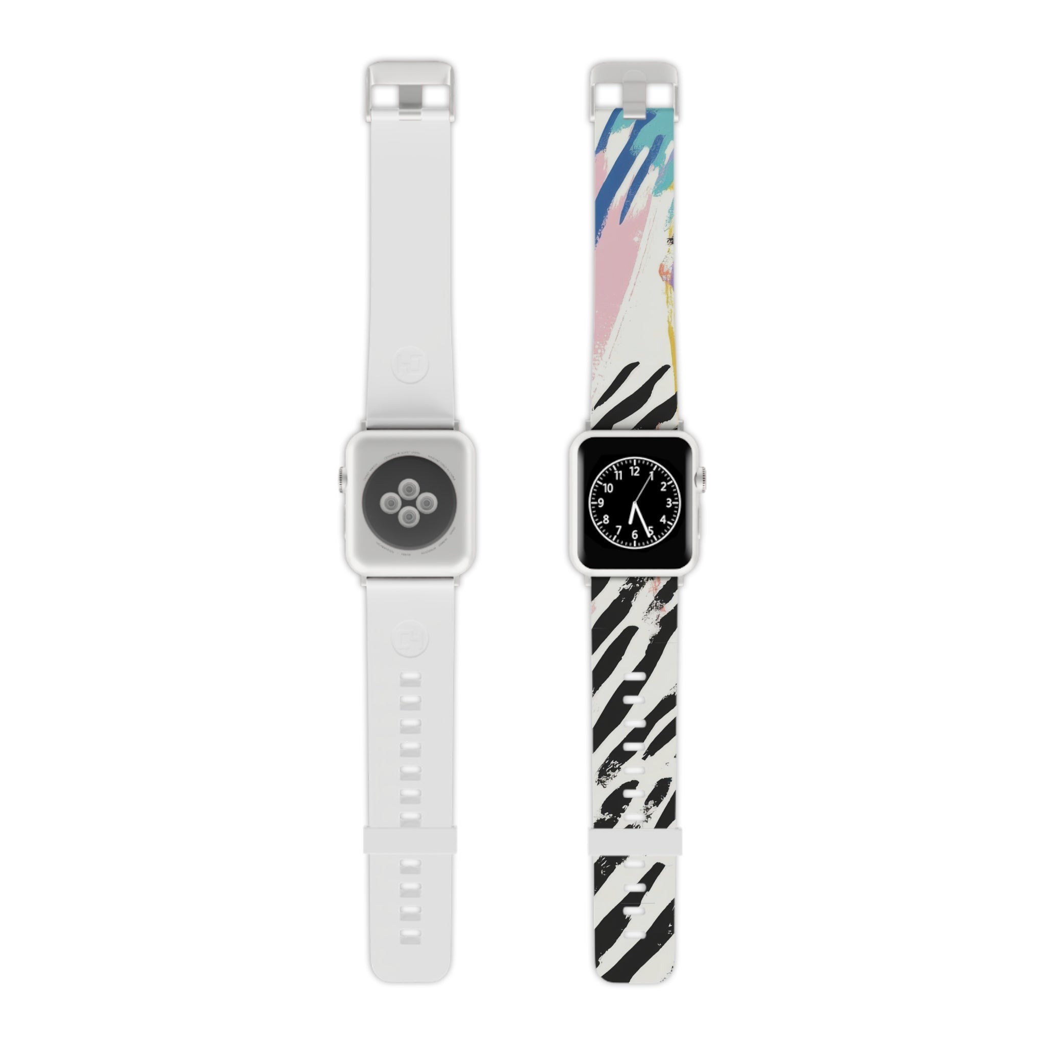 Wild Zebra Stripes x Paint Brush Strokes Multi-Color III Watch Band for Apple Watch, Artsulli - Art is Long, Life is Short, Accessories, Size, 7.5'' × 0.75'' / 38 - 40 mm, Color, Silver, , , 15844258018994