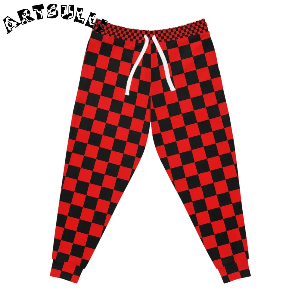 JAKKOUTTHEBXX Checkerboard Red and Black Athletic Joggers (AOP)