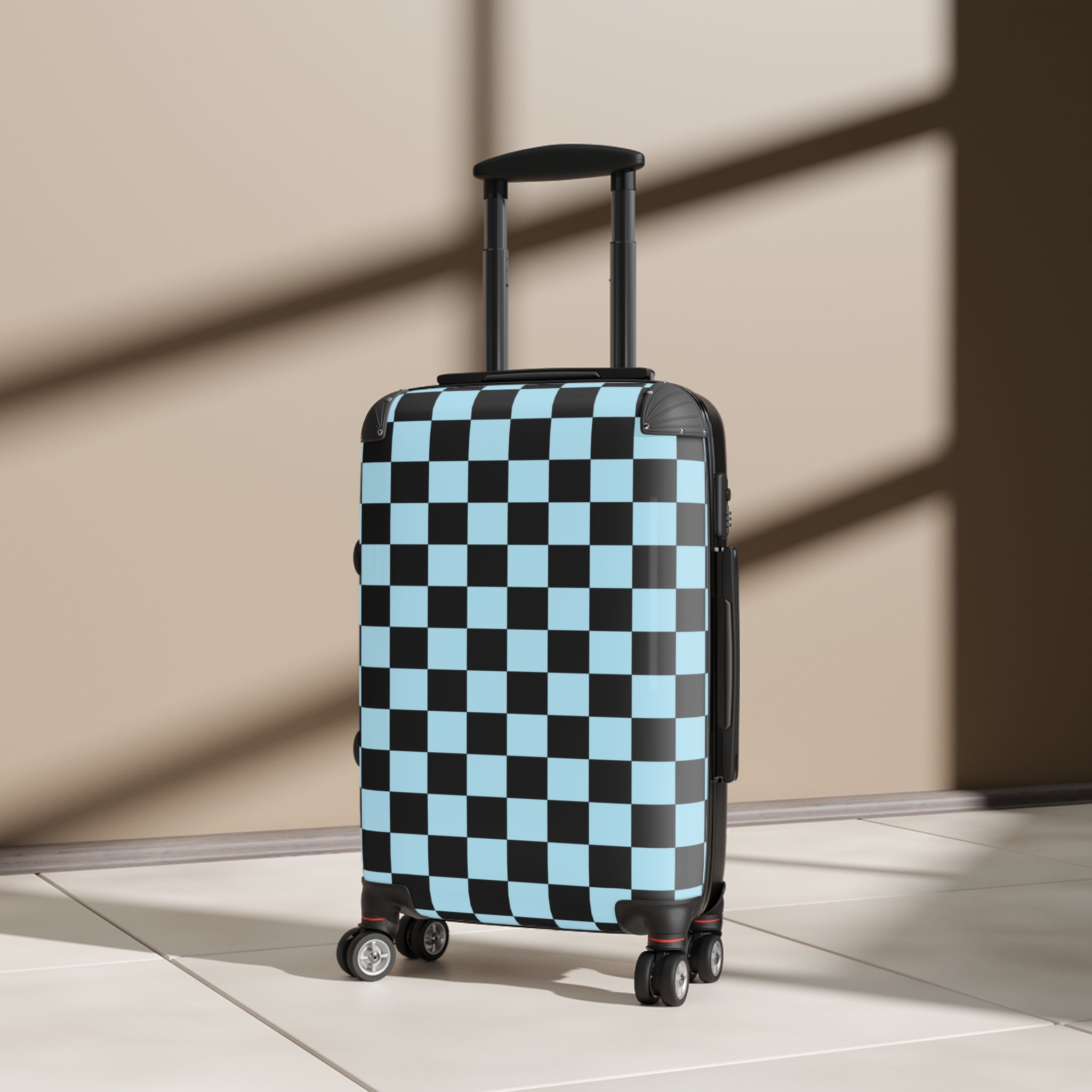 Checkerboard Black and Blue Suitcase, Artsulli - Art is Long, Life is Short, Bags, , , , , , , 