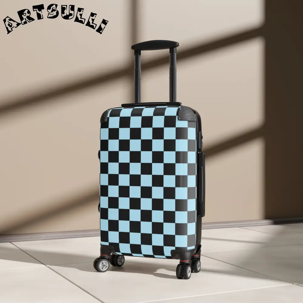 JAKKOUTTHEBXX Checkerboard Black and Blue Suitcase JAKKOUTTHEBXX