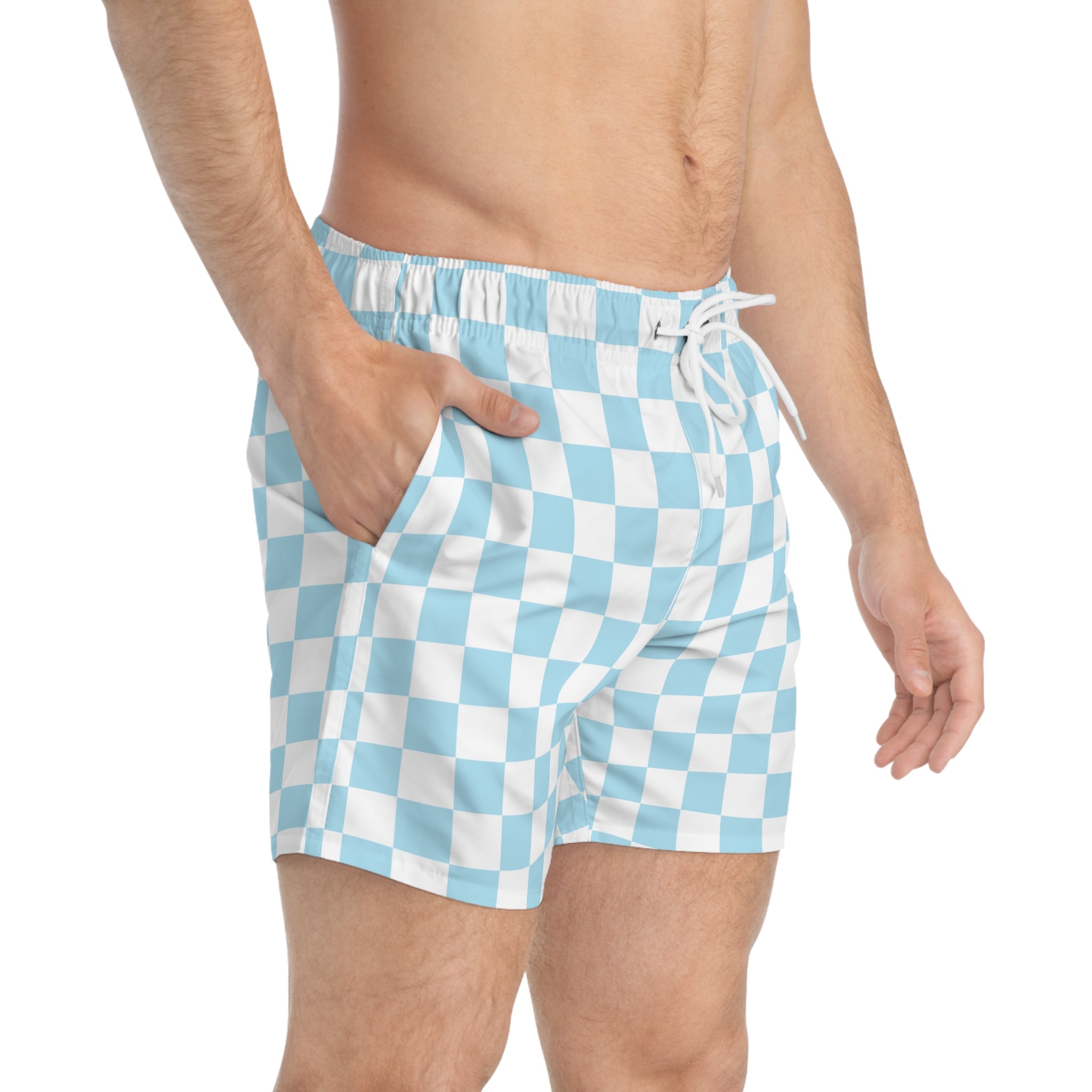 Checkerboard Sky Blue Swim Trunks (AOP), Artsulli - Art is Long, Life is Short, All Over Prints, , , , , , , 