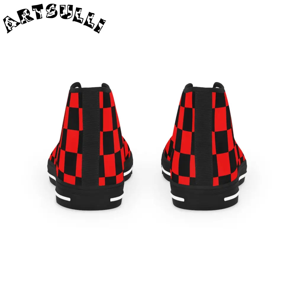 JAKKOUTTHEBXX Checkerboard Red and Black Men’s High Top Sneakers