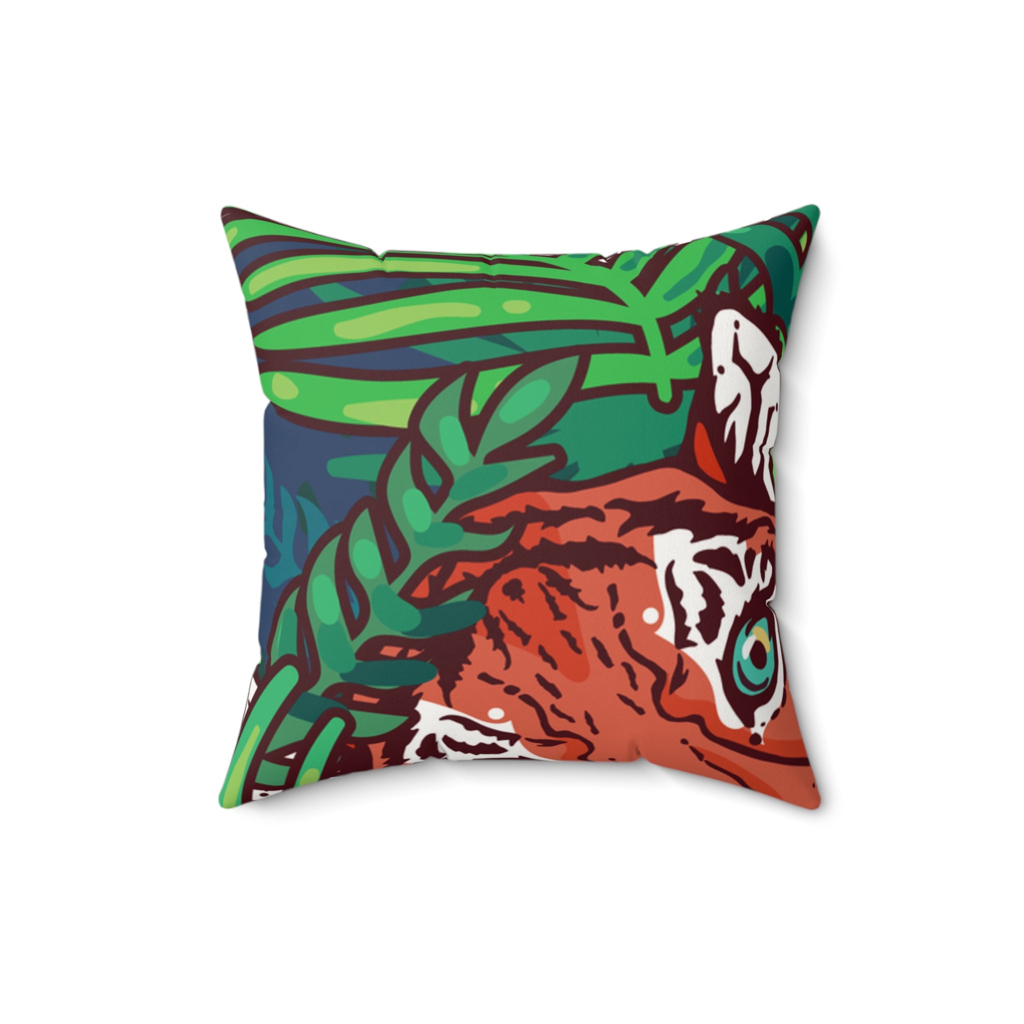 Tropical Jungle Tigers Blue and Green Faux Suede Square Pillow, Artsulli - Art is Long, Life is Short, Home Decor, , , , , , , 