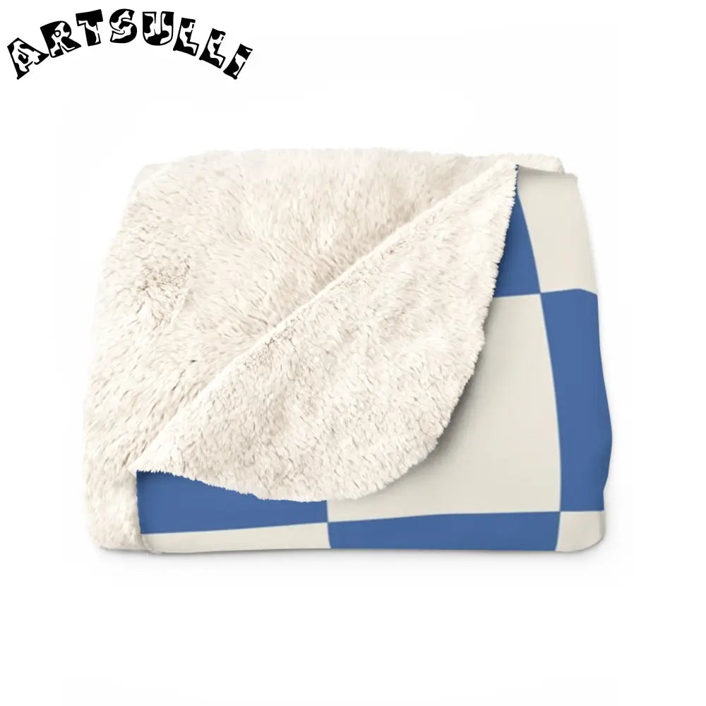 JAKKOUTTHEBXX Checkerboard Blue Sherpa Fleece Blanket JAKKOUTTHEBXX