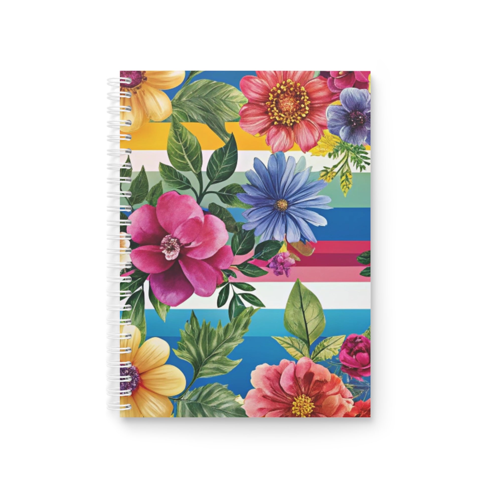 Floral Stripe 4K Spiral Notebook, Artsulli - Art is Long, Life is Short, Paper products, Size, One Size, , , , , 28084846063476072725