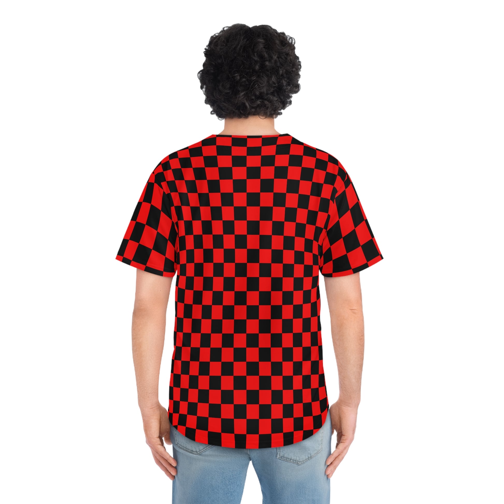Checkerboard II Red and Black Men's Baseball Jersey (AOP), Artsulli - Art is Long, Life is Short, All Over Prints, , , , , , , 