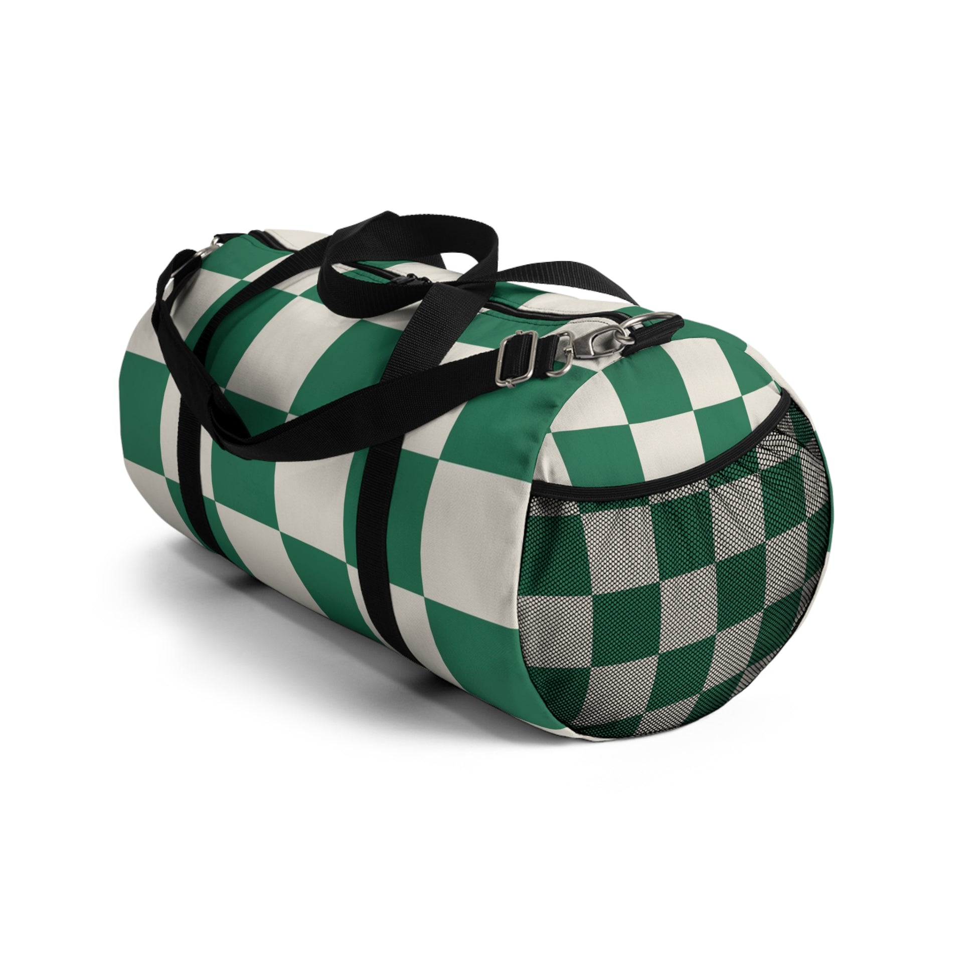 Checkerboard Dark Green Duffel Bag, Artsulli - Art is Long, Life is Short, Bags, , , , , , , 