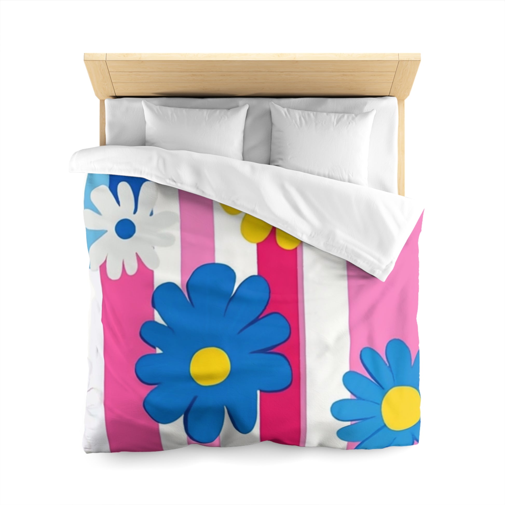 Flowers x Stripes Multi-Color Microfiber Duvet Cover, Artsulli - Art is Long, Life is Short, Home Decor, , , , , , , 