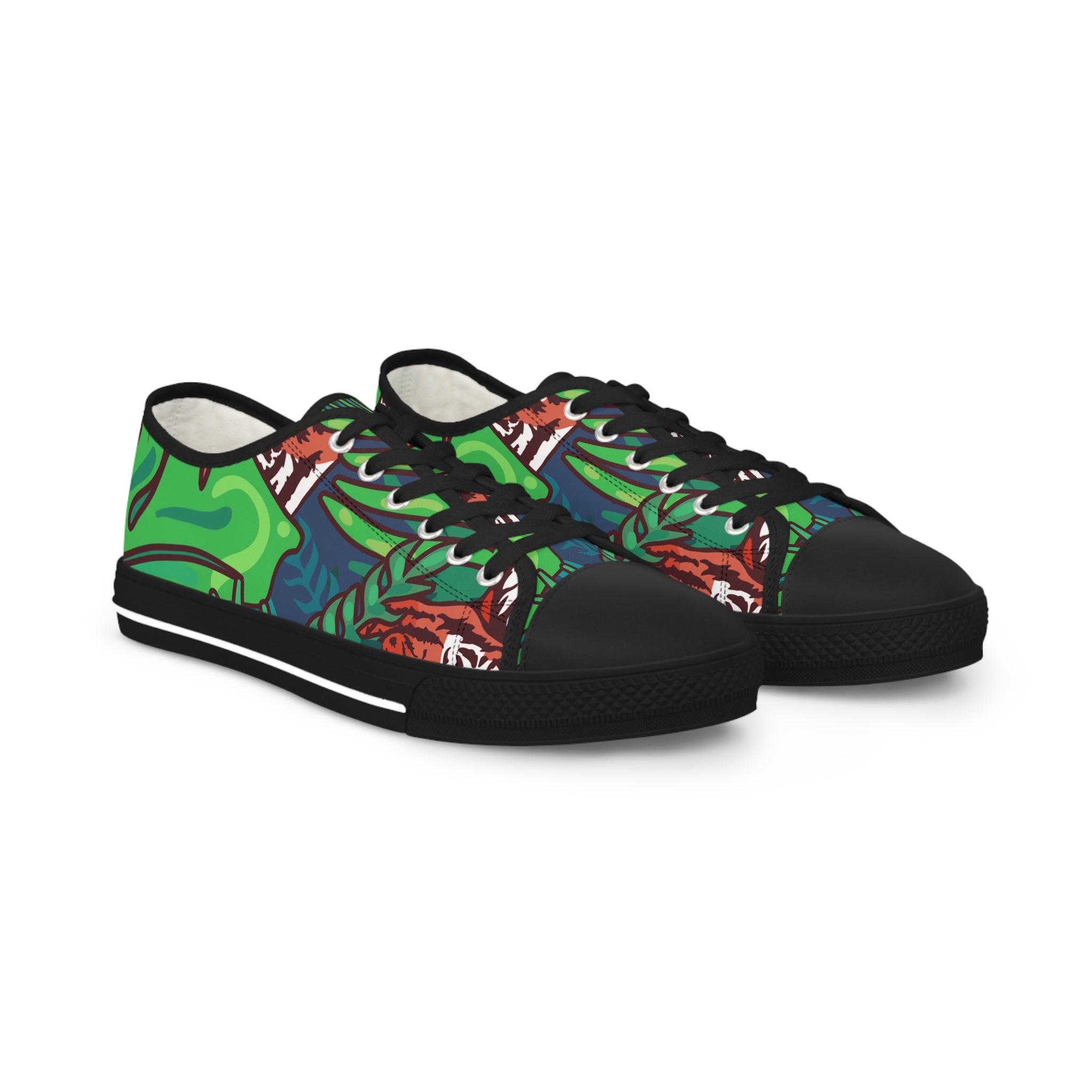 Tropical Jungle Tigers Green and Blue Men's Low Top Sneakers, Artsulli - Art is Long, Life is Short, Shoes, Size, US 5, Color, Black sole, , , 14672655673712