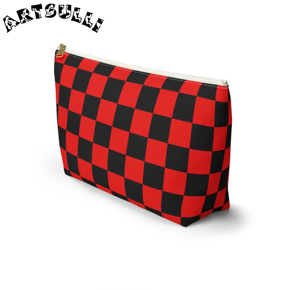 JAKKOUTTHEBXX Checkerboard Red and Black Accessory Pouch w T-bottom
