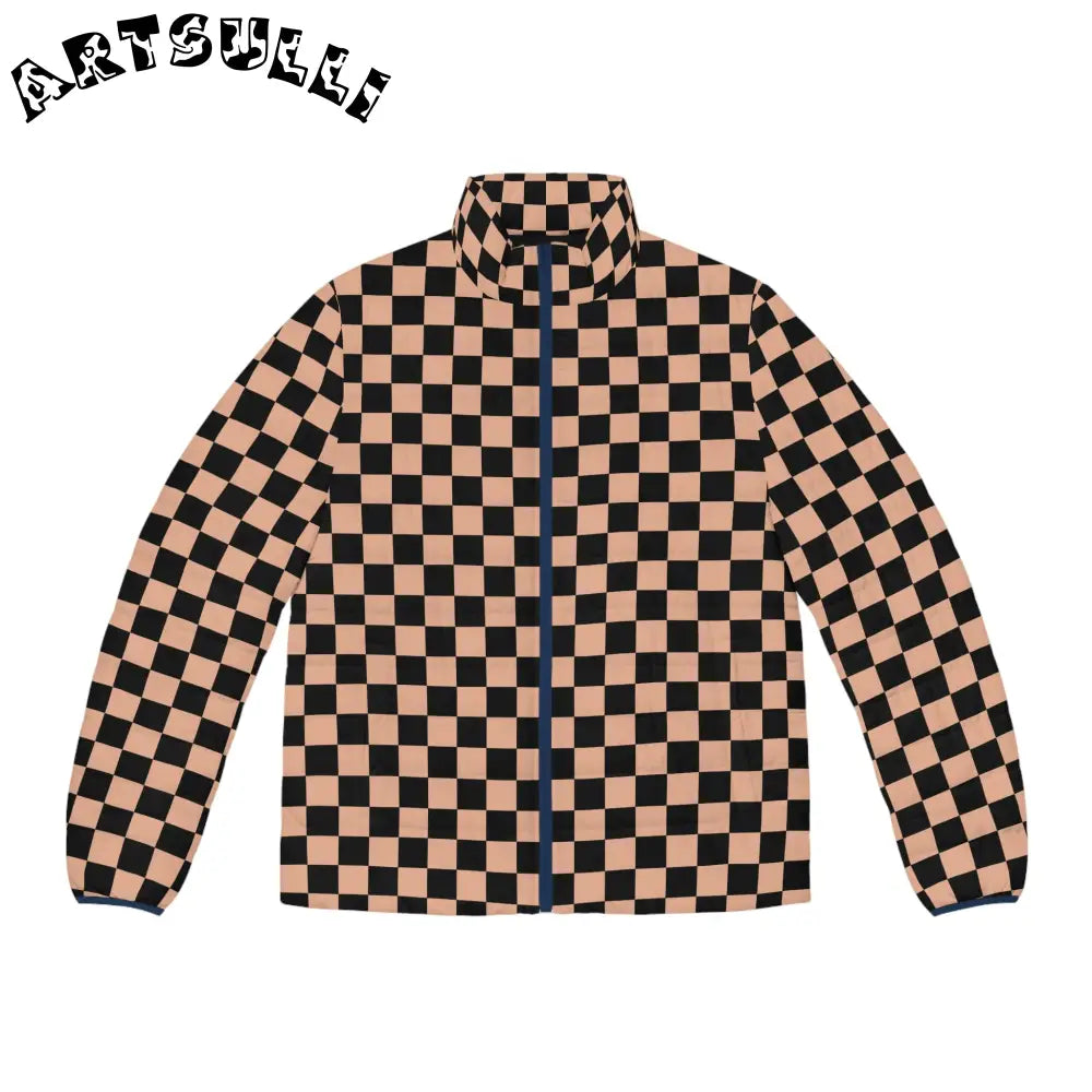 JAKKOUTTHEBXX Checkerboard Soft Orange and Black Men’s Puffer Jacket