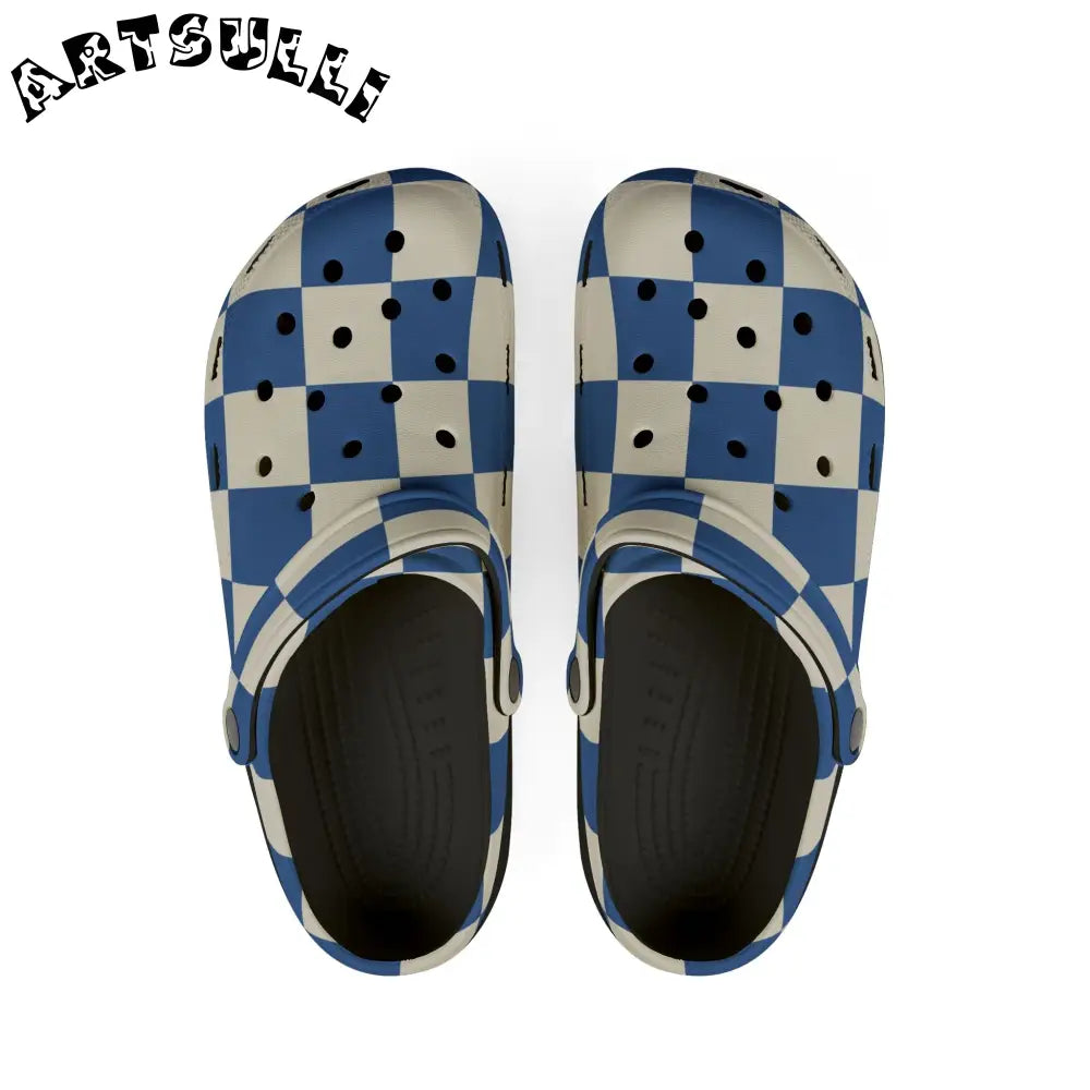 JAKKOUTTHEBXX Checkerboard Blue EVA Foam Rubber Shoes (AOP)
