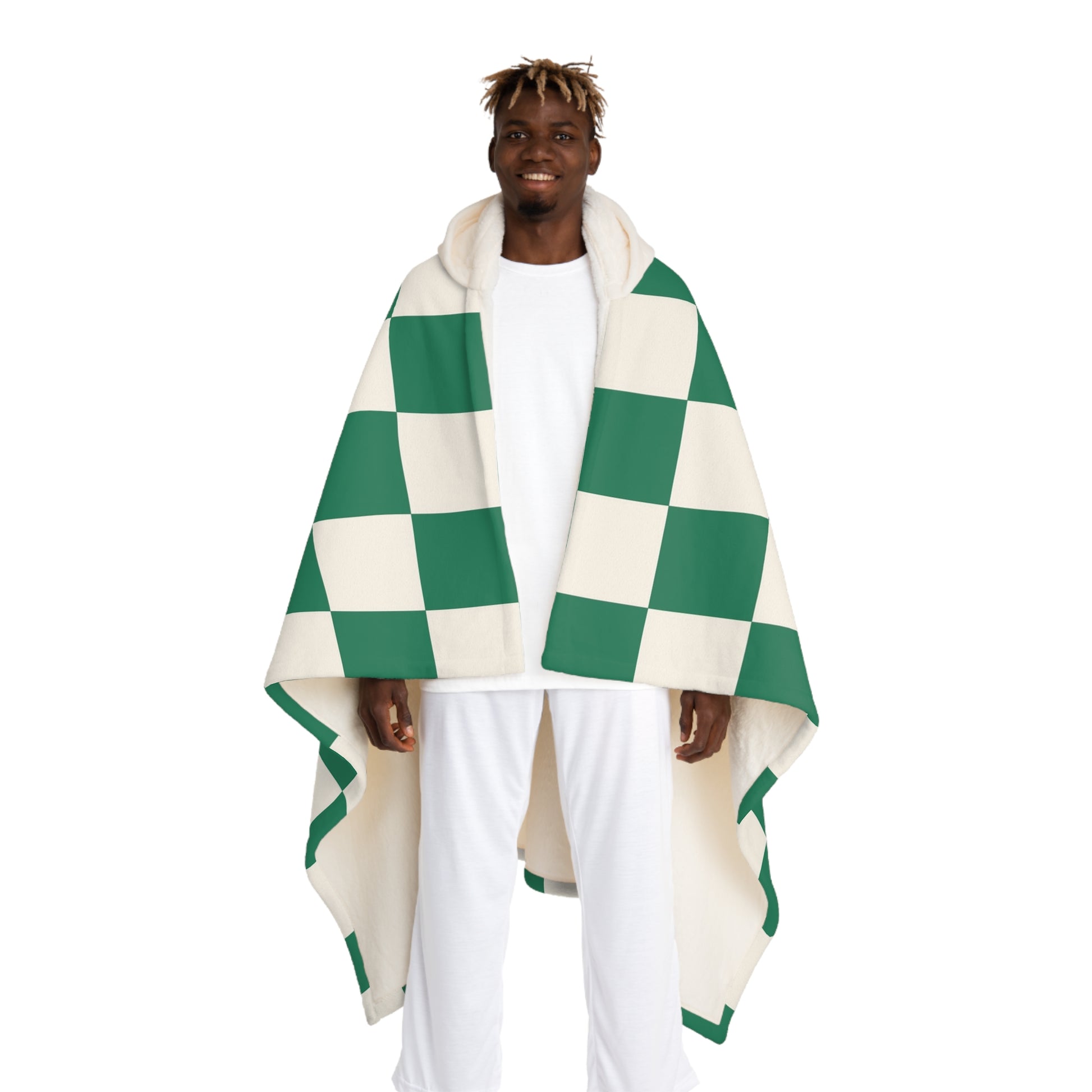 Checkerboard Dark Green Hooded Sherpa Fleece Blanket, Artsulli - Art is Long, Life is Short, All Over Prints, Size, One size, Color, Cream, , , 14041391751720642041