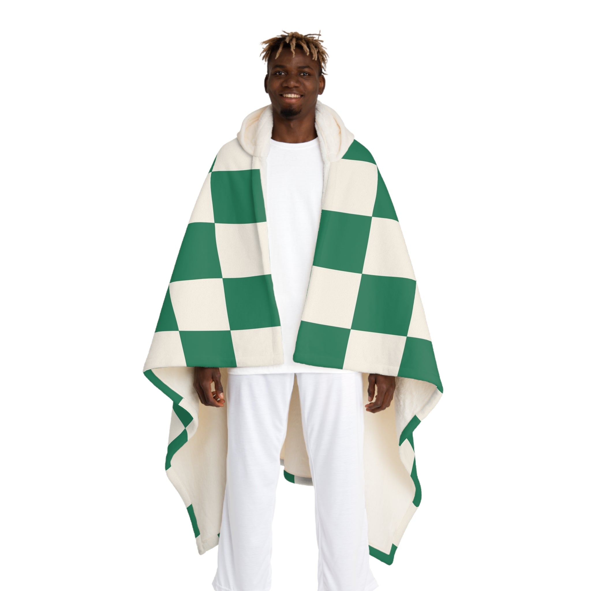 Checkerboard Dark Green Hooded Sherpa Fleece Blanket, Artsulli - Art is Long, Life is Short, All Over Prints, Size, One size, Color, Cream, , , 14041391751720642041
