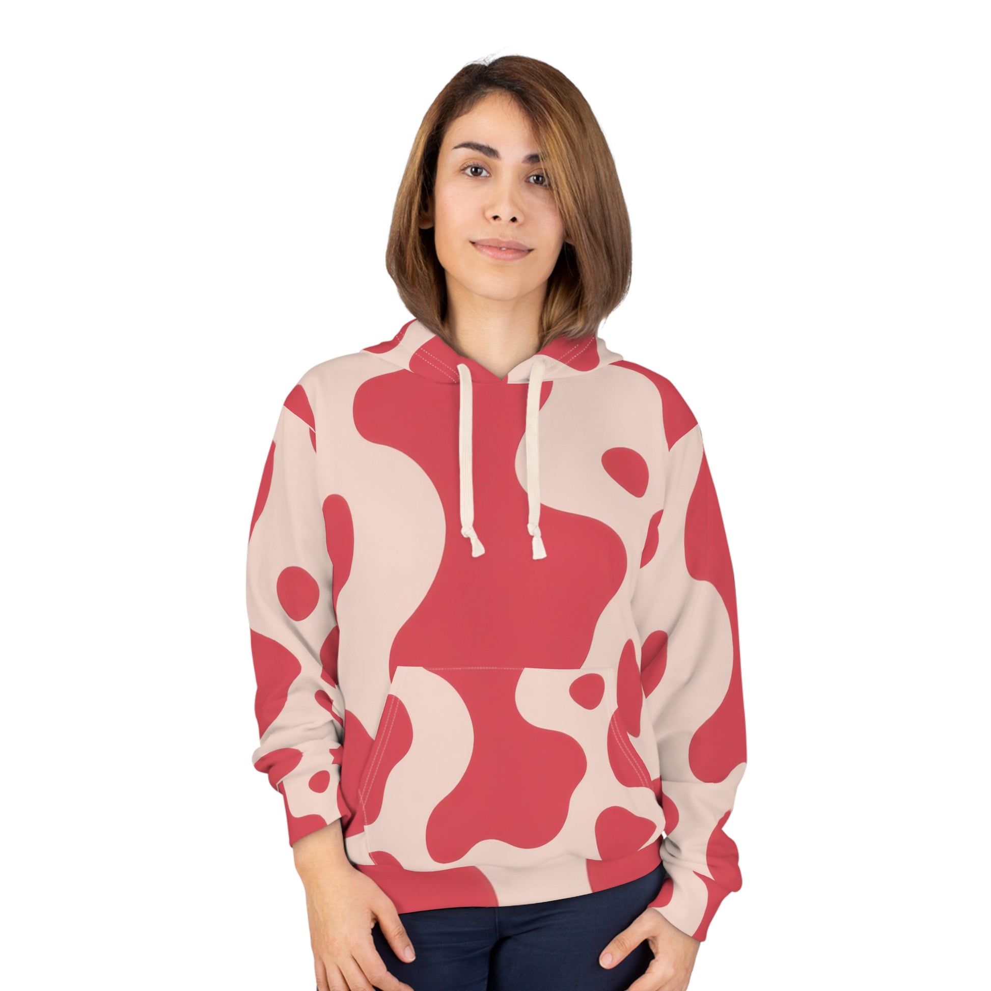Red Jungle Cow Unisex Pullover Hoodie (AOP), Artsulli - Art is Long, Life is Short, All Over Prints, , , , , , , 